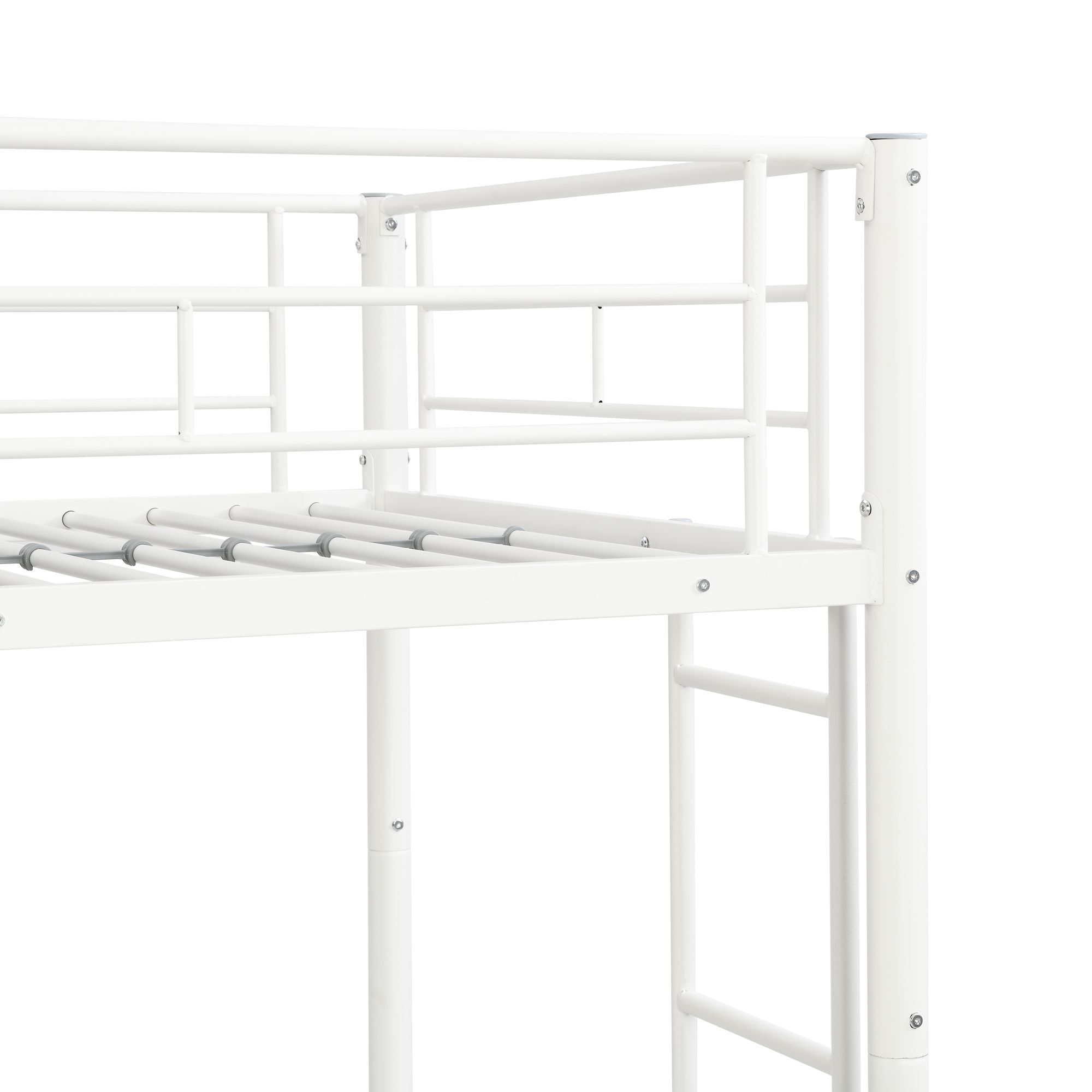 Extra Sleeping Space Twin Over Twin Metal Bunk Bed with Trundle in White for Kids Rooms | Just Better Bunk Beds