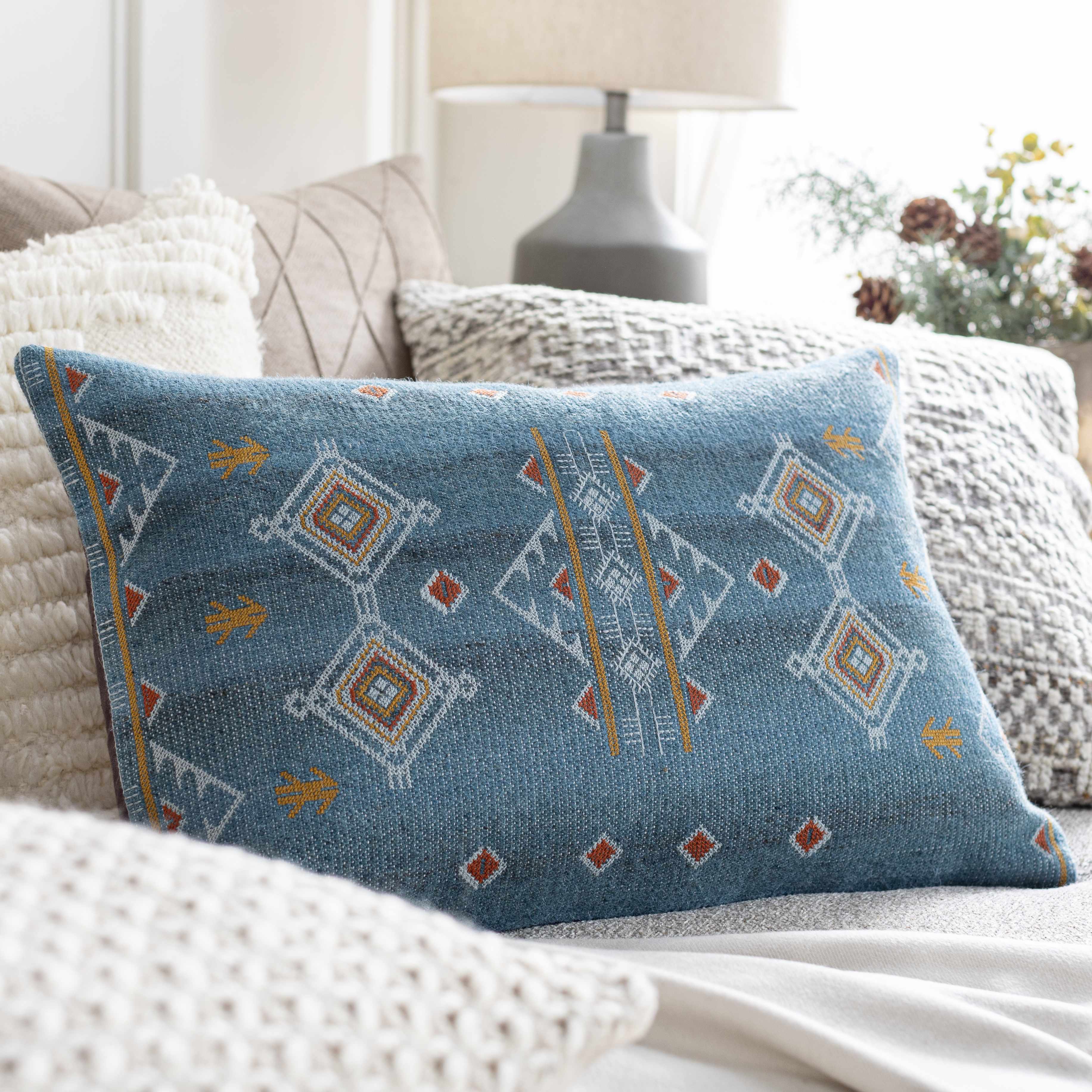 Eyal Rustic Blue Geometric Accent Pillow - Clearance-2