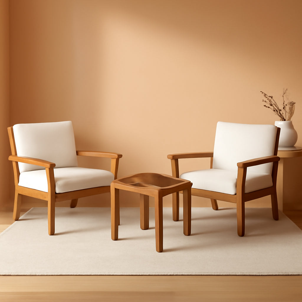 Acacia Wood 3 Piece Patio Bistro Set Cushions Coffee Table