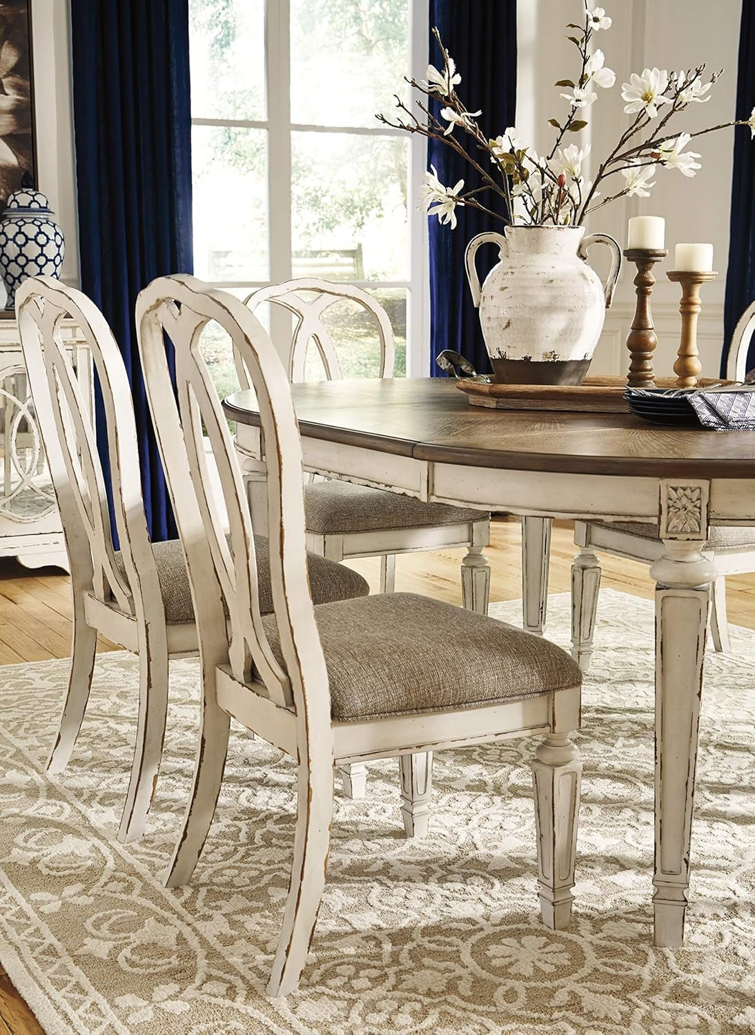 Realyn French Ribbon Back Dining Chairs Chipped White