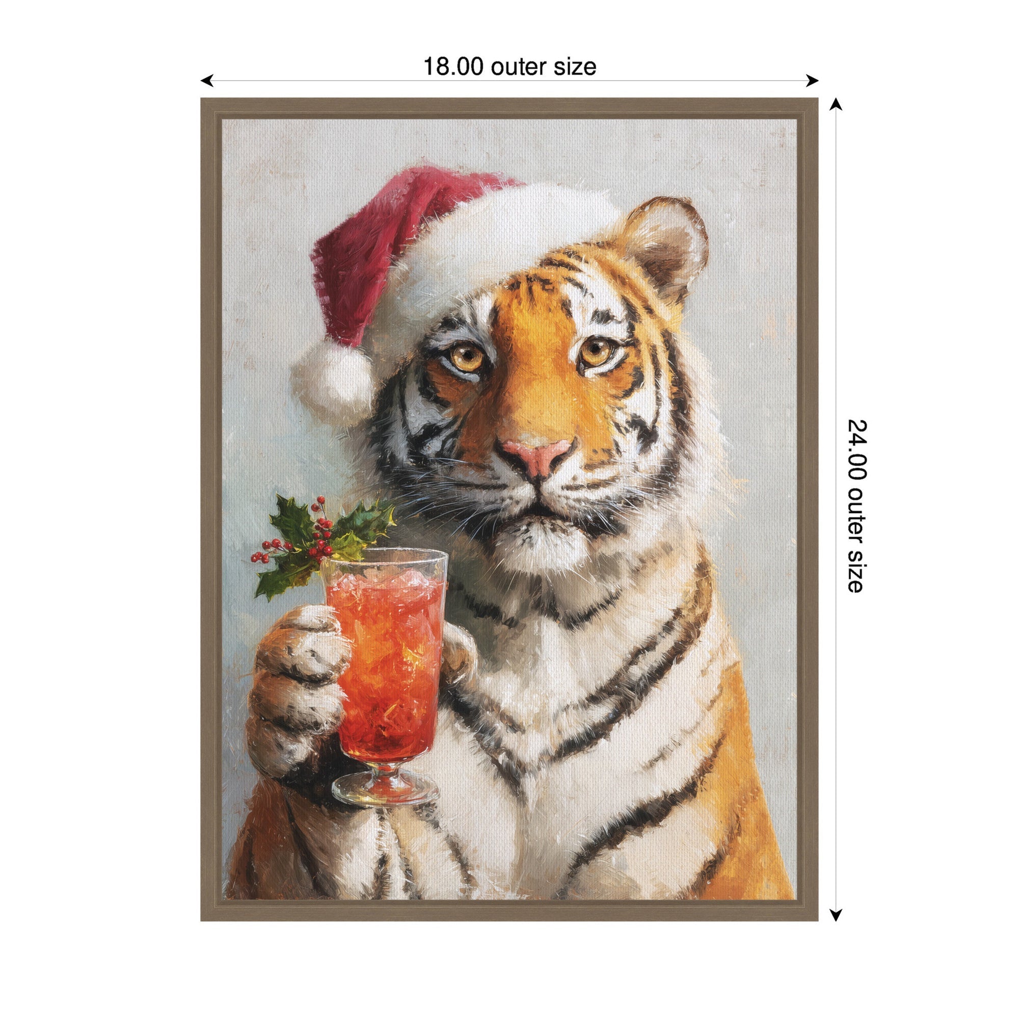 Sylvie Framed Canvas Tiger Festive Cocktail Santa Hat by The Creative Bunch Studio