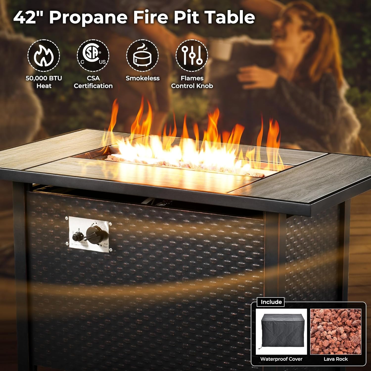 11 Piece Outdoor Patio Furniture Set With Fire Pit Table Dark Grey Wicker Sectional And Swivel Chairs