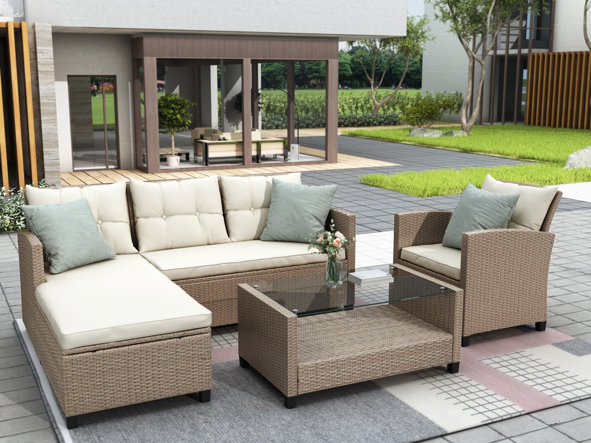 Set Of 4 Piece Outdoor, Patio Furniture-2