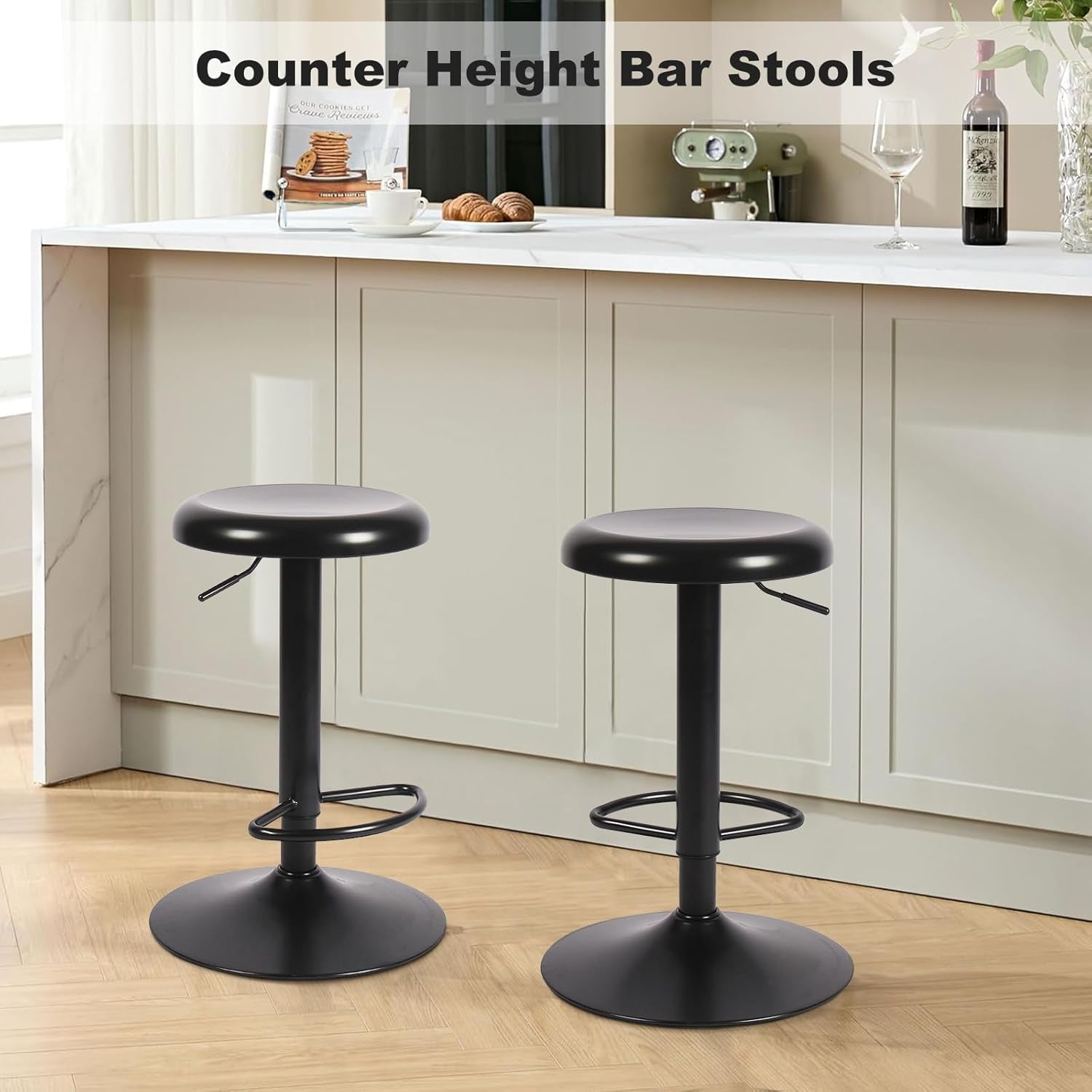 Adjustable Black Counter Height Swivel Bar Stools Set Of 2