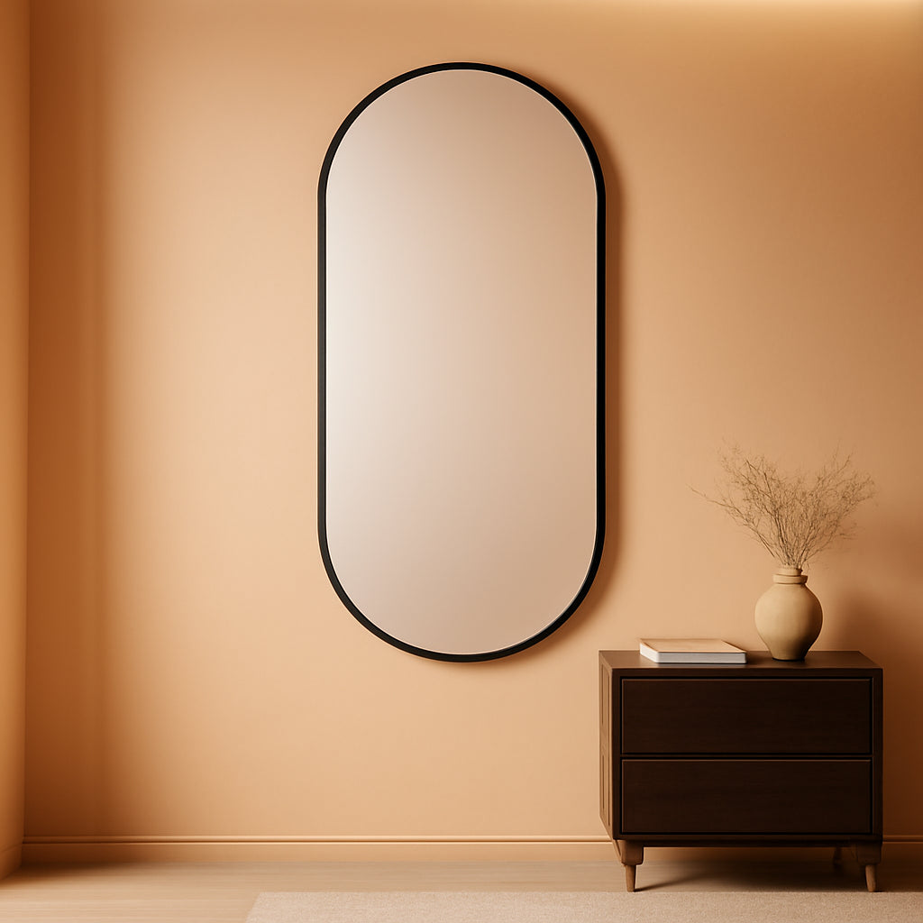 18W X 36H Oval Framed Wall Mount Vanity Mirror Matte Black