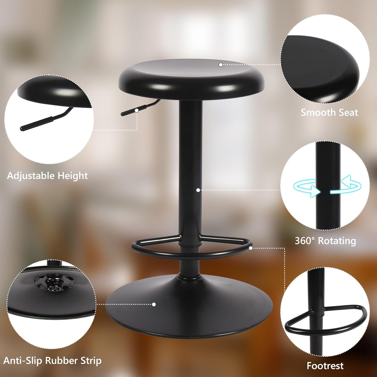 Adjustable Black Counter Height Swivel Bar Stools Set Of 2