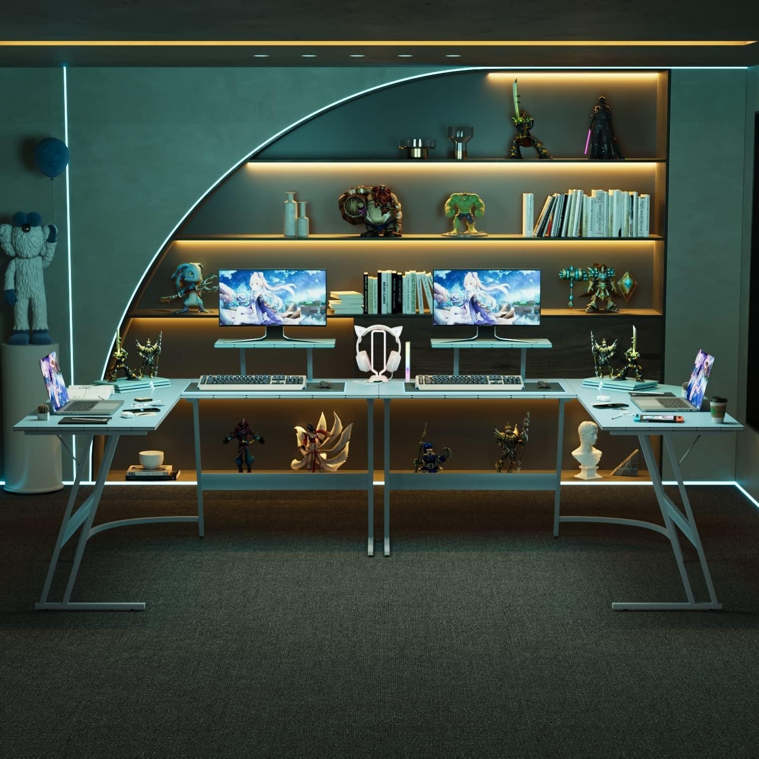 L Shaped Gaming Desk Blue 51 Inch Corner Computer Desk