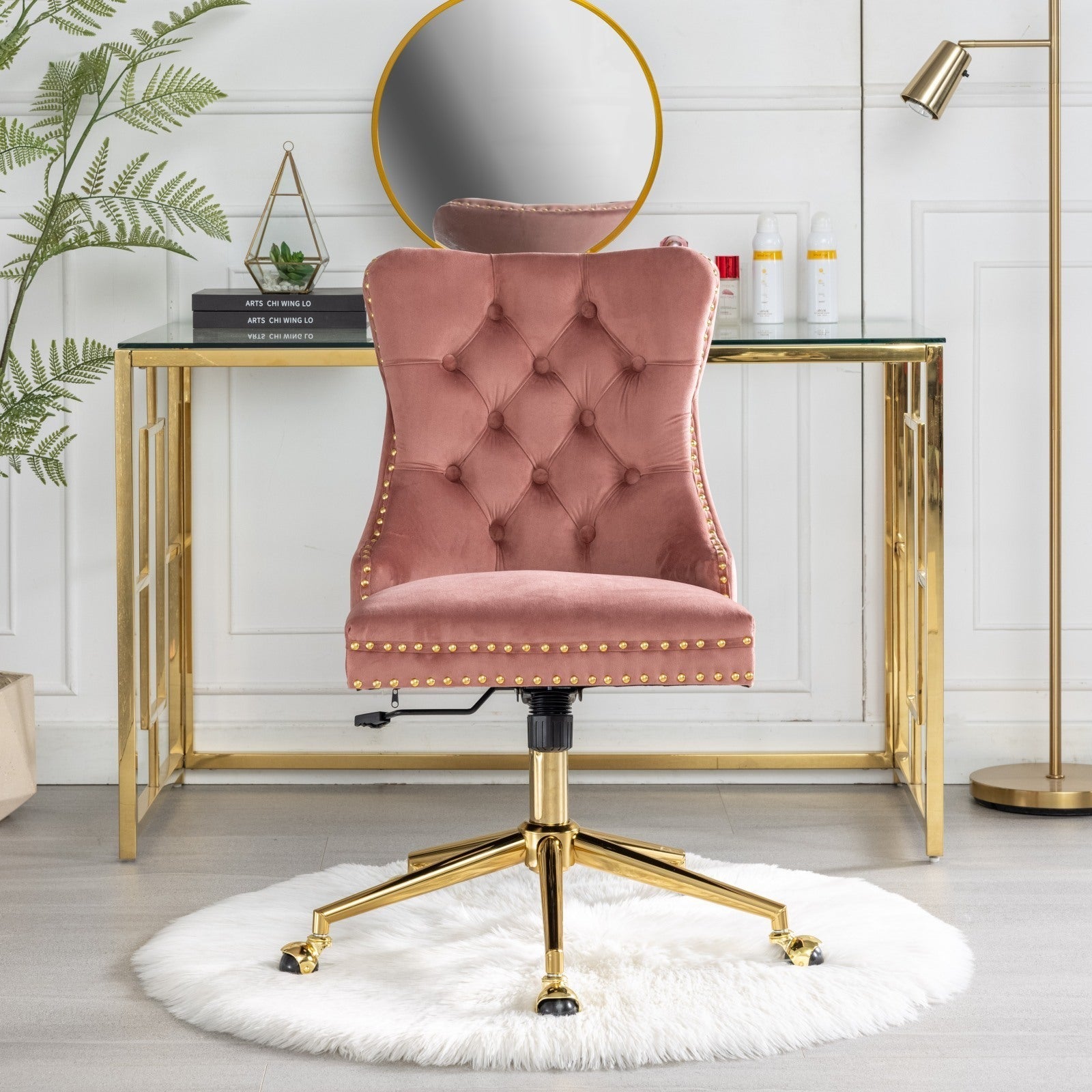 Velvet Upholstered Tufted Button  Office Chair-2