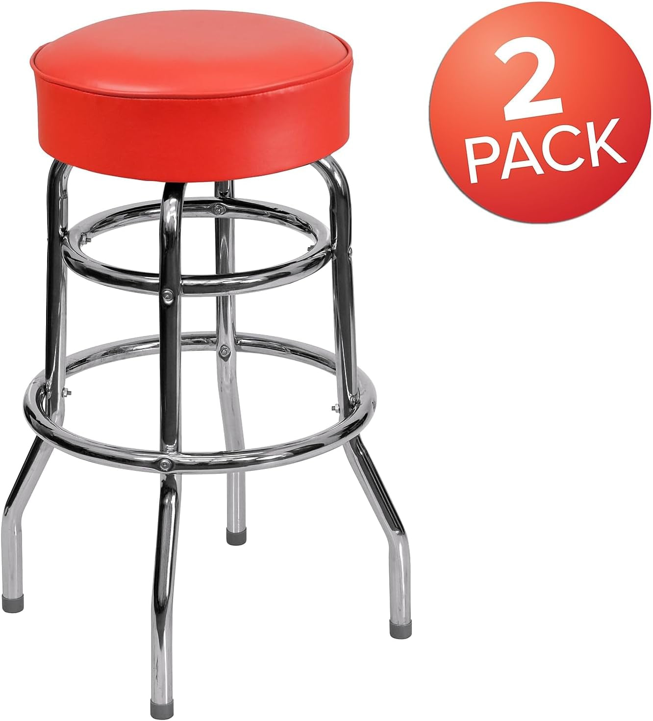 Bruno 2 Pack Chrome Barstool With Red Seat Double Ring