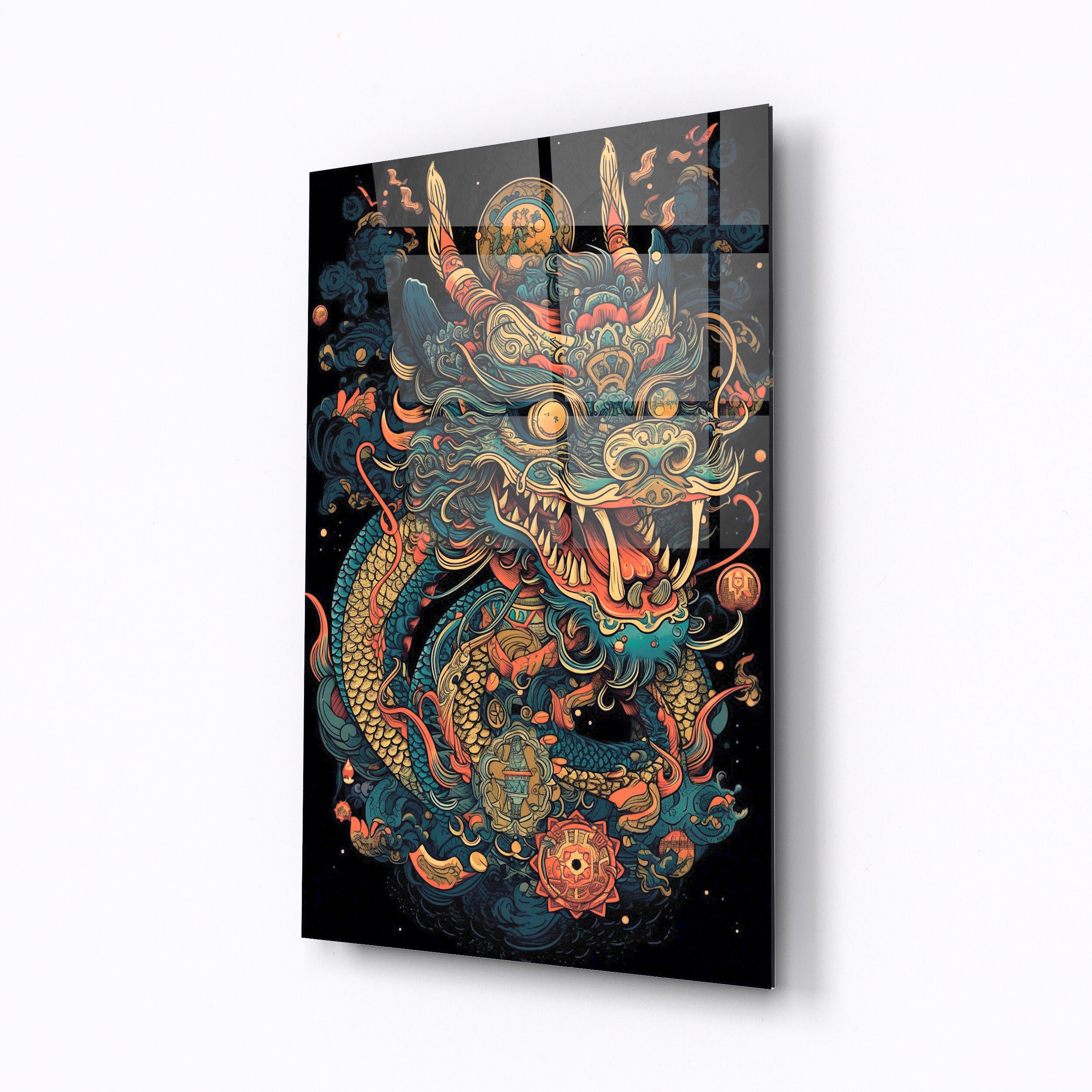 Tempered glass wall art Asian dragon-0