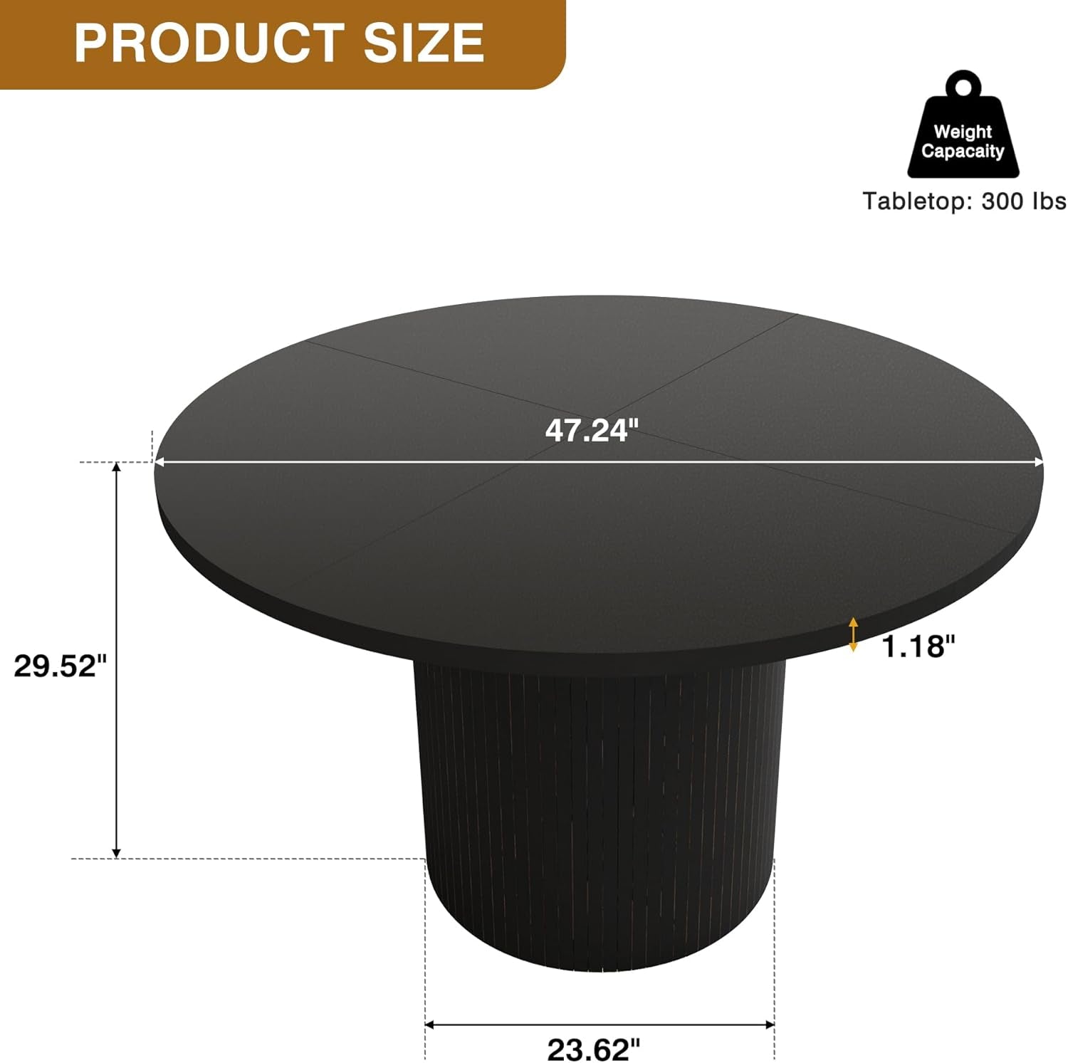 Round Dining Table For 4 47 Inch Black Wood Strip Base Kitchen Table