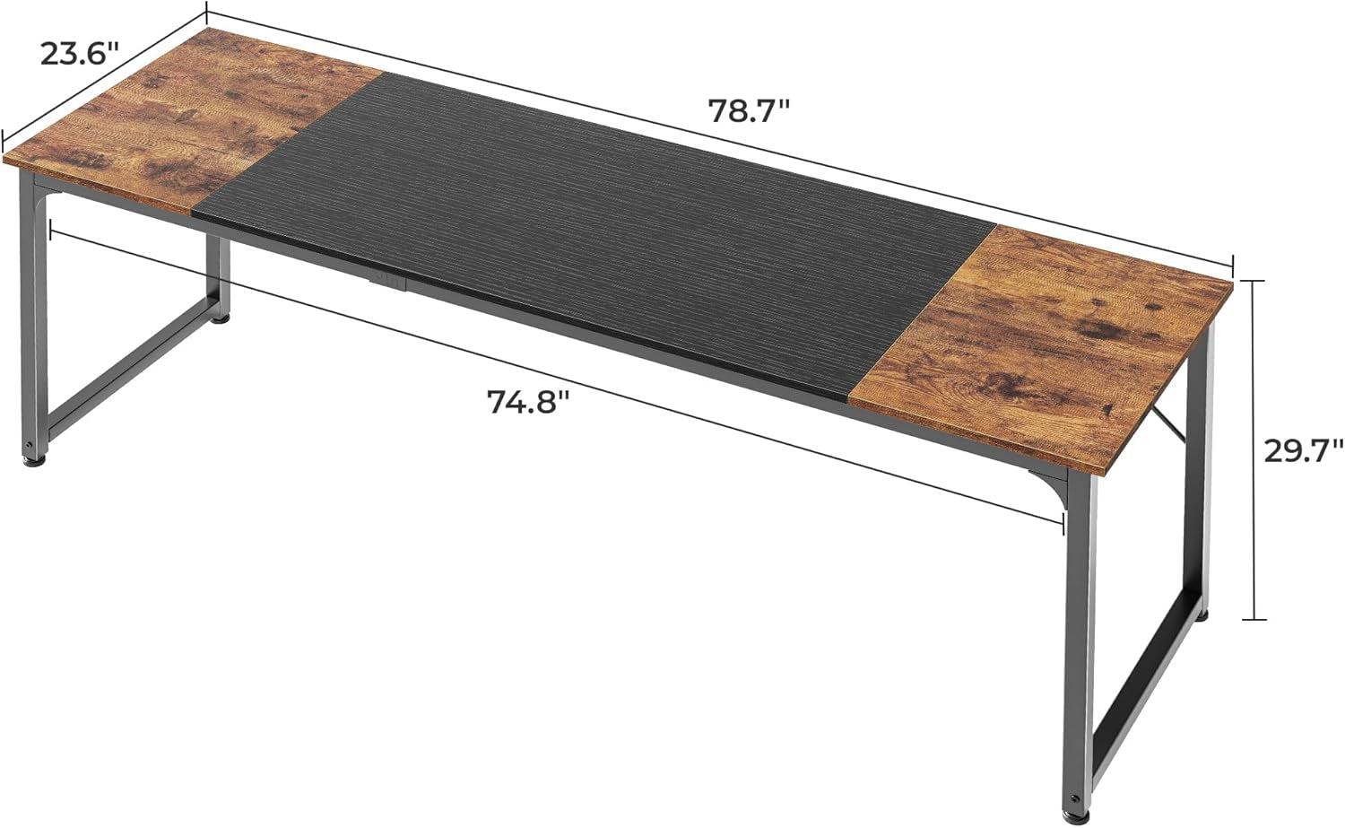 80 Inch Rustic Brown And Black Gaming Desk With Storage