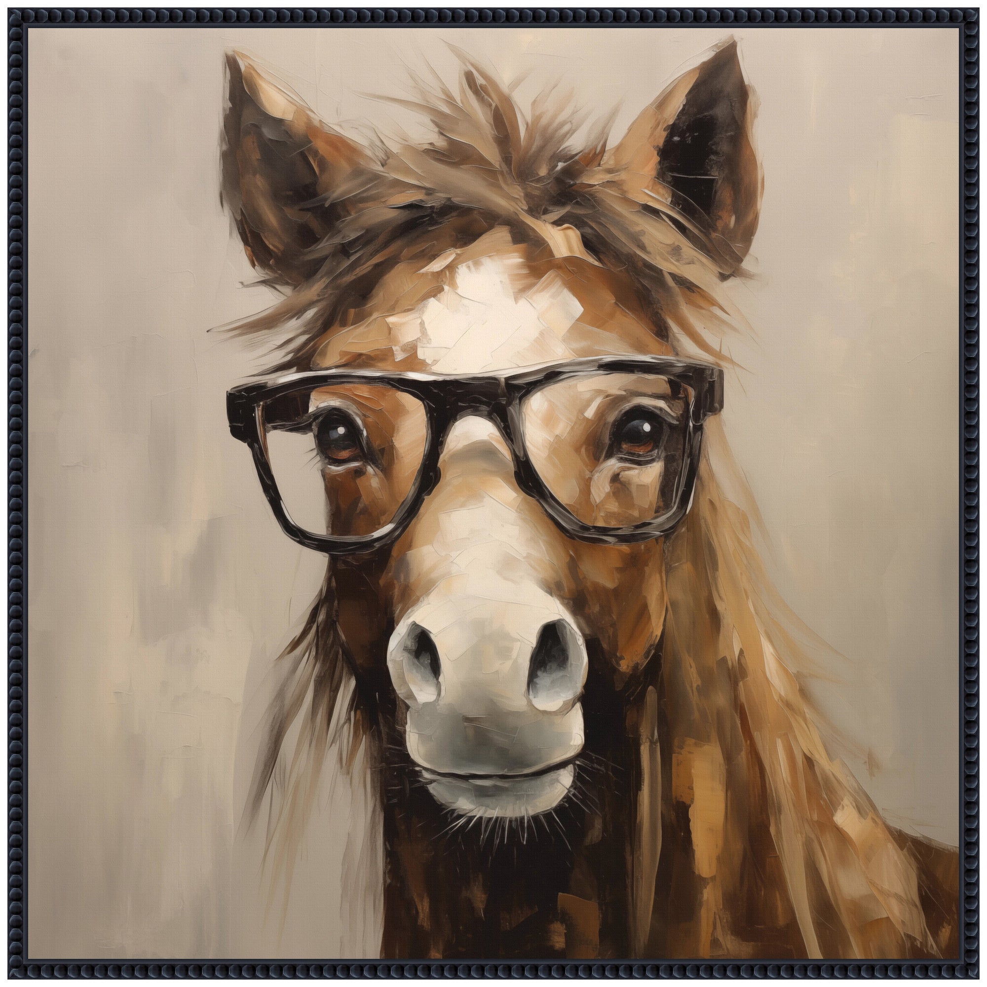 Sylvie Hay Those Are My Glasses Horse Framed Canvas by The Creative Bunch Studio