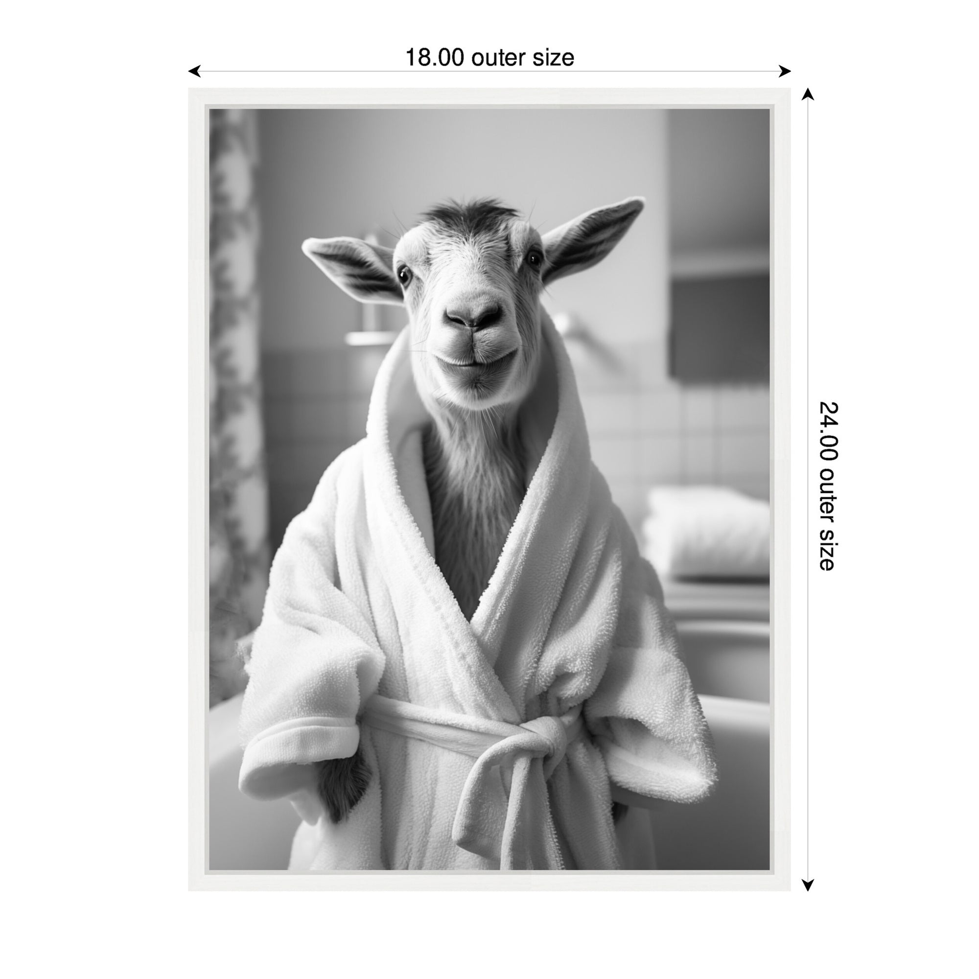 Sylvie Goat Bathroom Art Towel Robe Black and White Framed Canvas by The Creative Bunch Studio