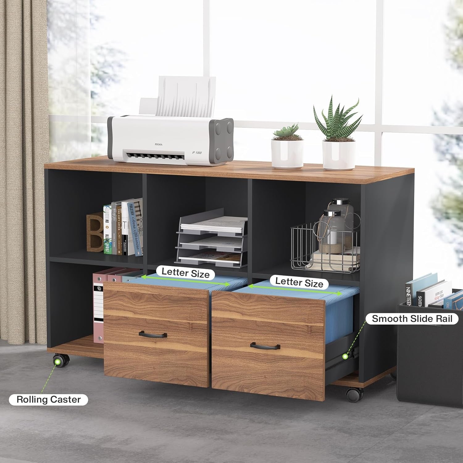 63 Inch L Shaped Desk With 47 Inch File Cabinet Brown Black