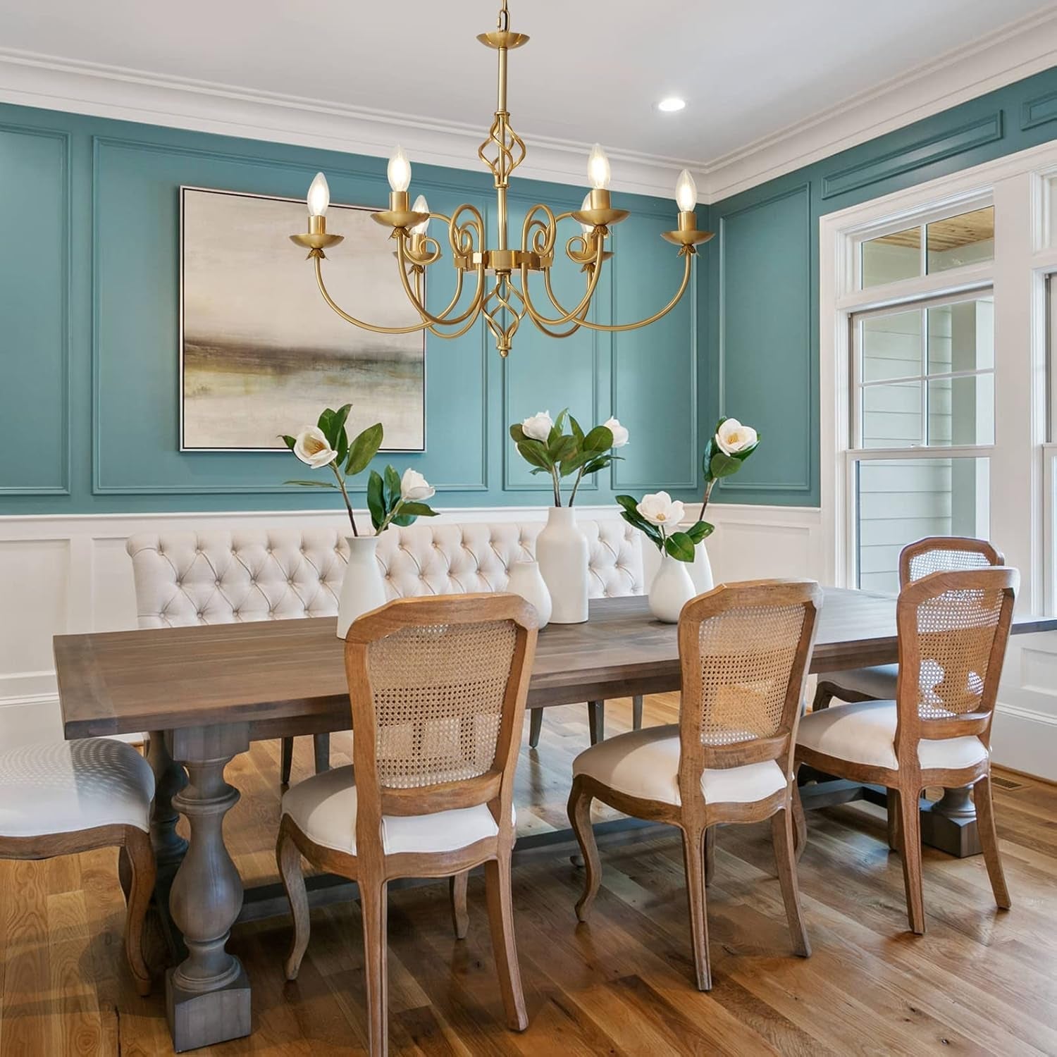 Gold Six Light Chandelier Pendant 26 Inch Dining Light-1