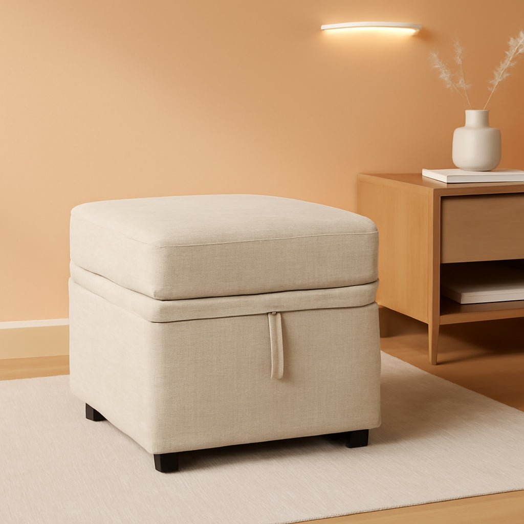 Beige Textured Storage Ottoman For Sectional Sleeper