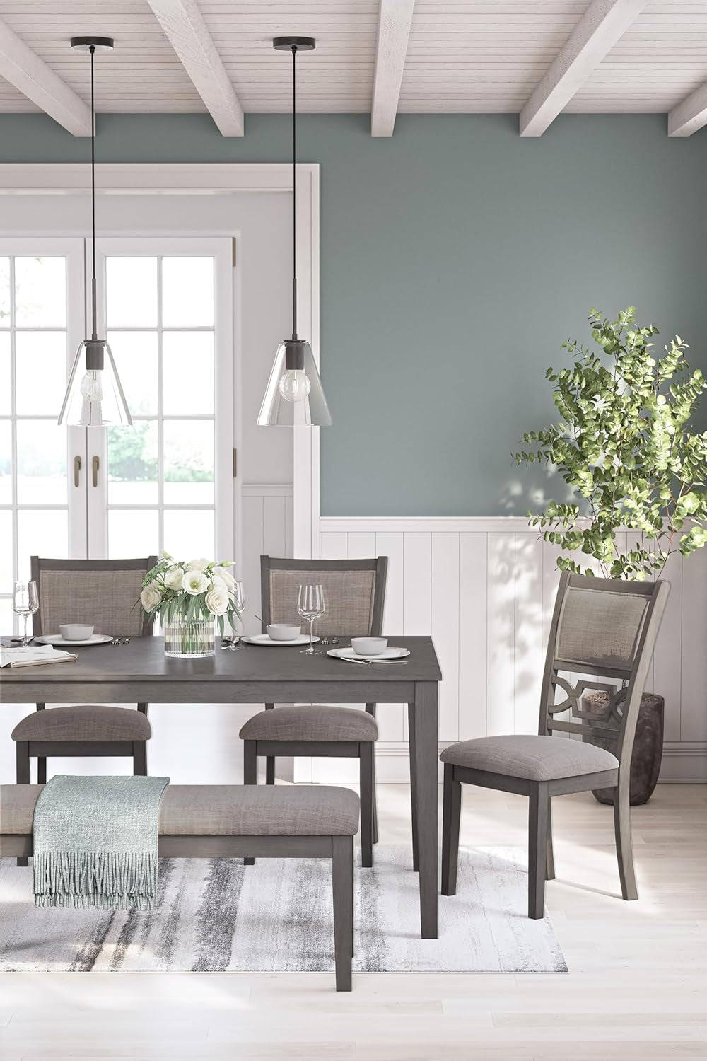 Diamond Patterned Dining Table Set Gray Walnut Stain