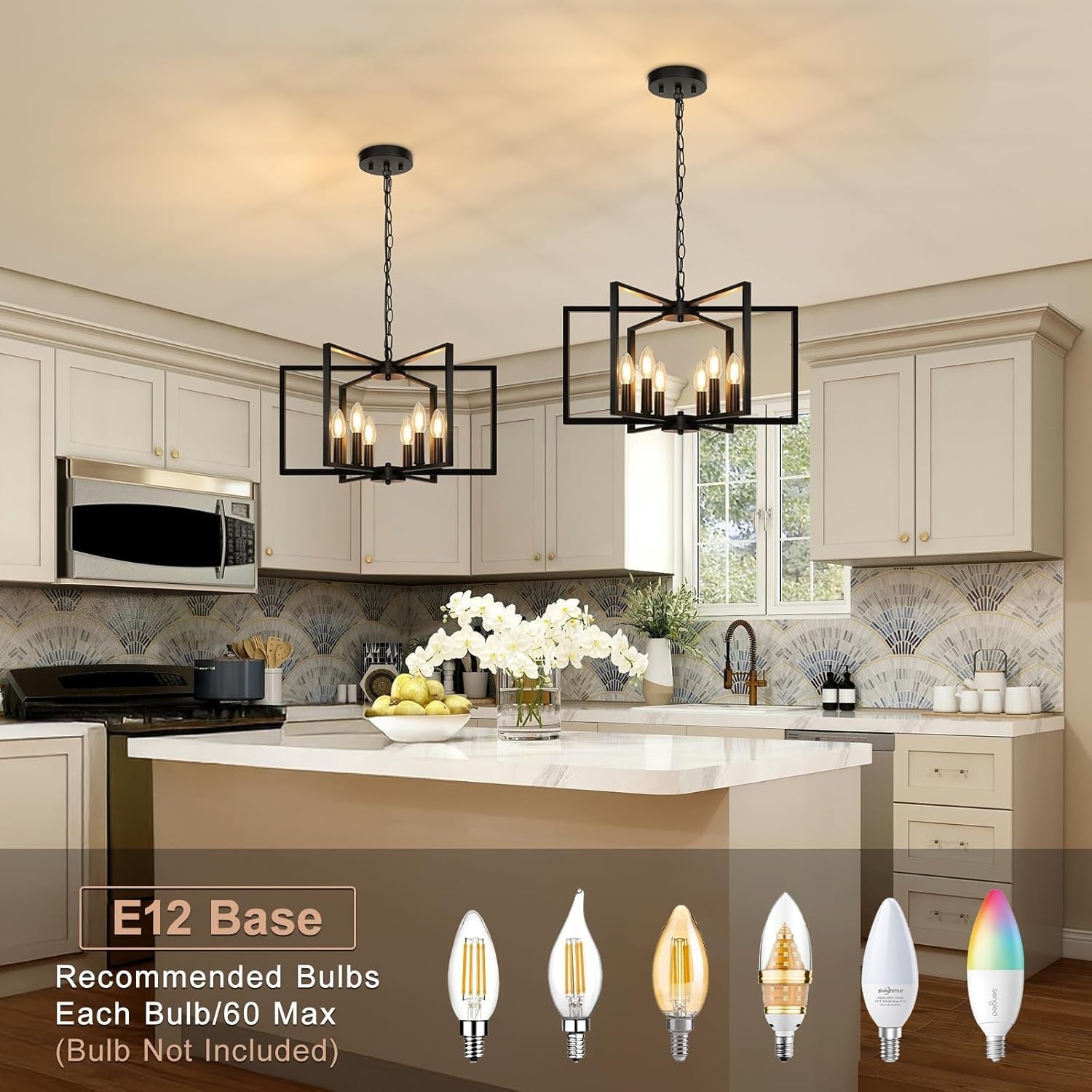 Black Geometric 6 Light Contemporary Ceiling Chandelier-2