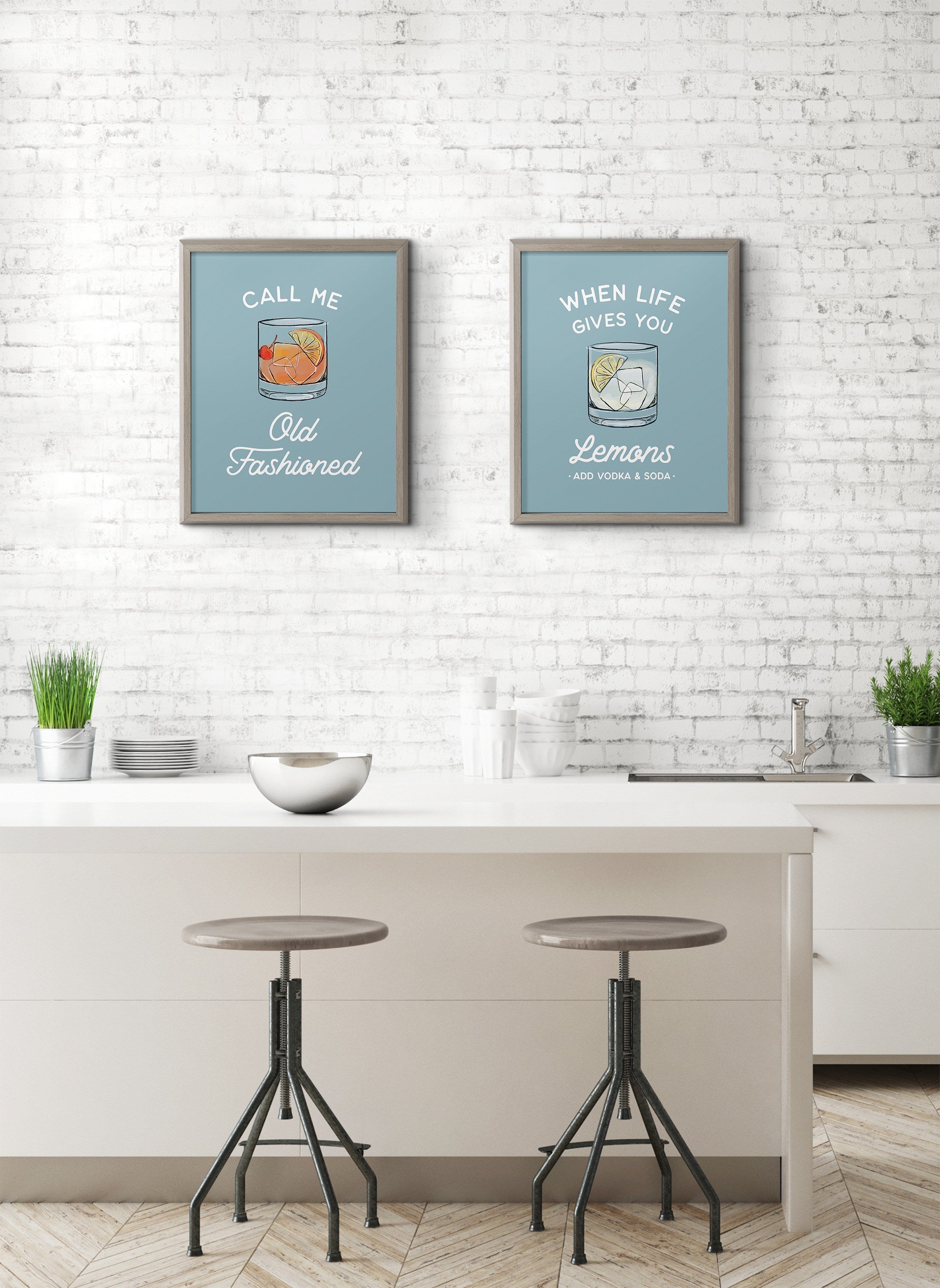 Blake Call Me Old Fashioned Blue Framed Printed Glass by The Creative Bunch Studio