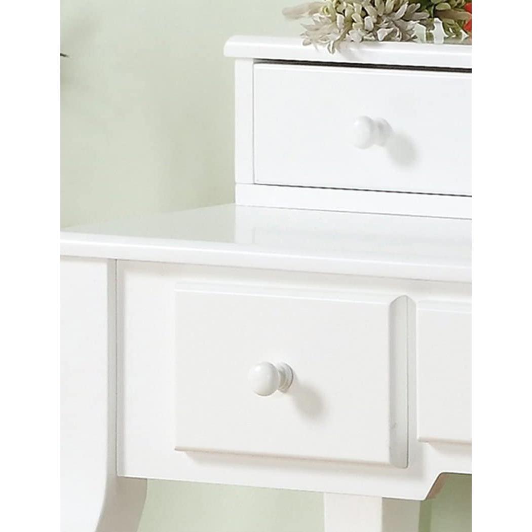 Ashley Wood Vanity Table And Stool Set With Beige Upholstery And Five Drawers