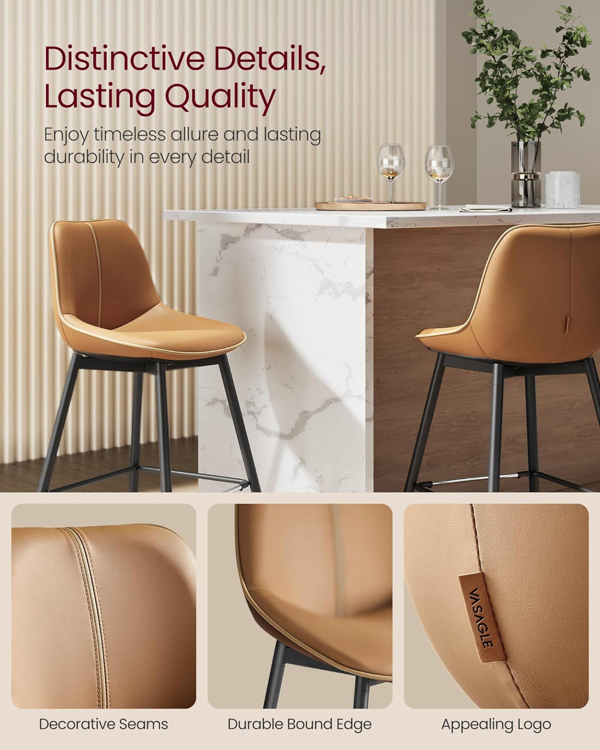 Bar Stool Set Of 2 Caramel Brown Ergonomic Backrest