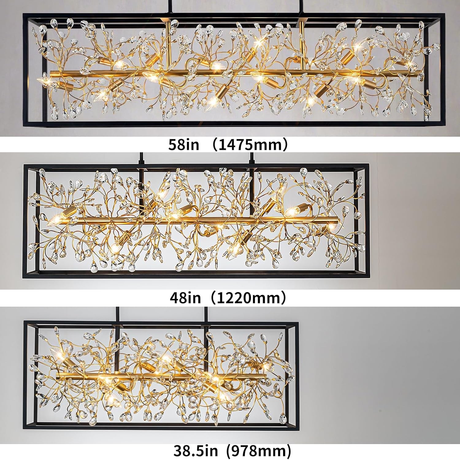 Black Gold Crystalline Rectangular Chandelier 38.5 Inch-2
