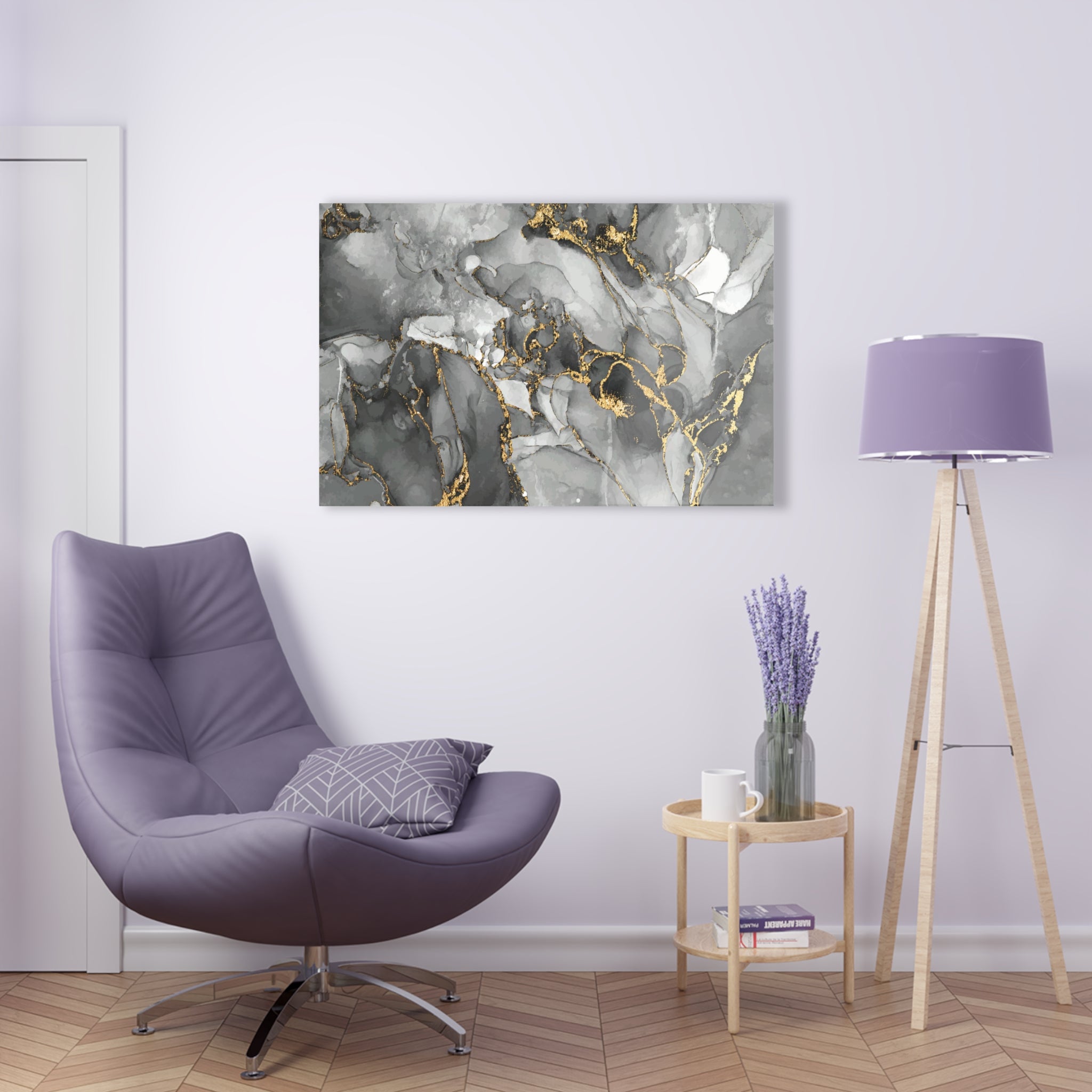 Tempered glass wall art Gray ink with gold-3