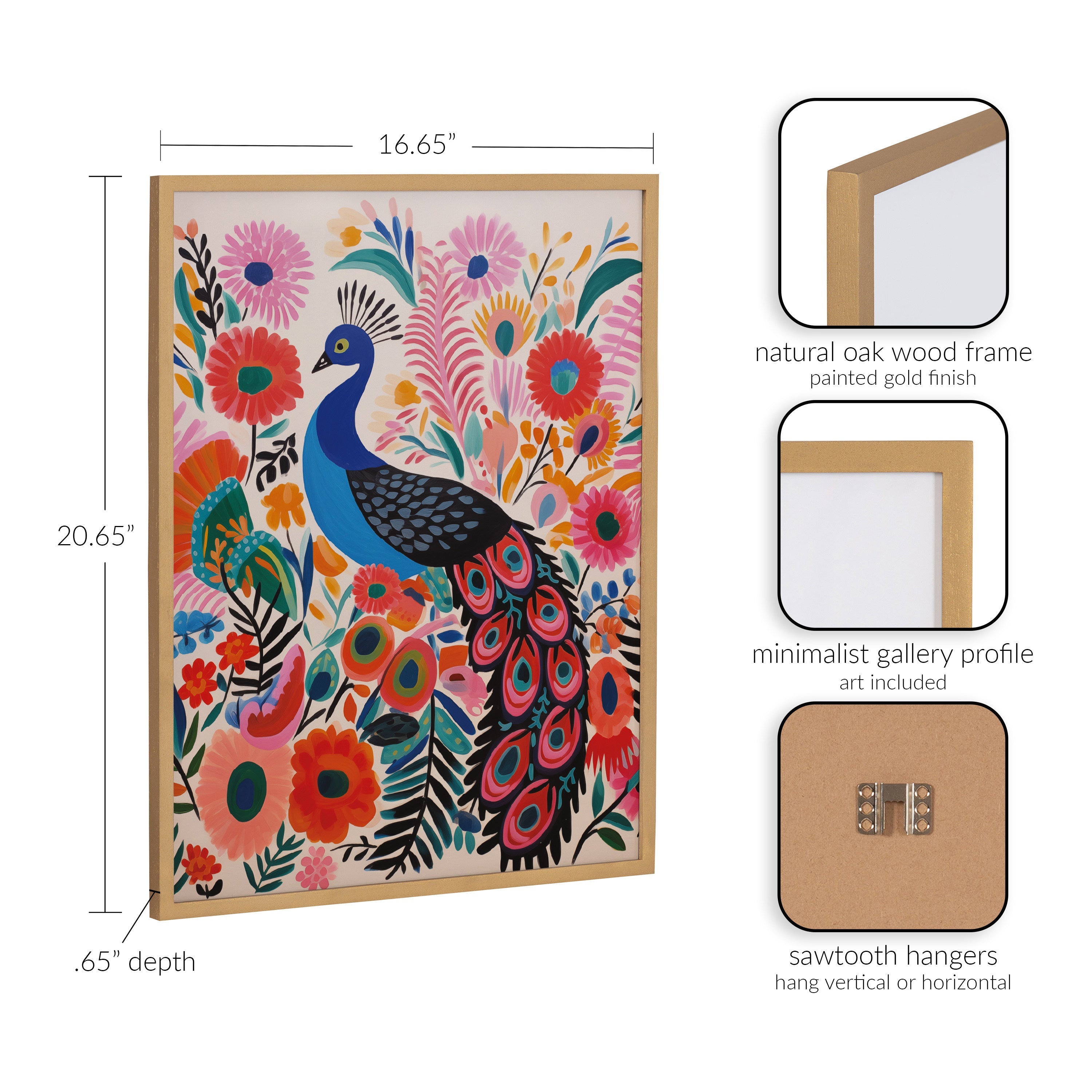 Gallery Bright Colorful Boho Peacock and Botanicals Print by The Creative Bunch Studio
