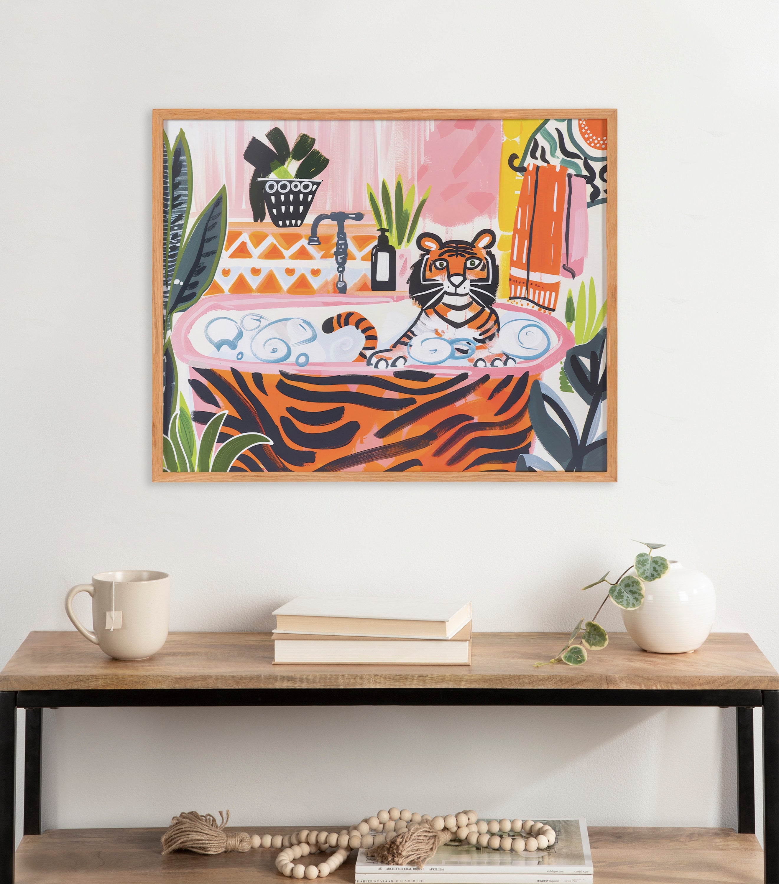 Gallery Bold Maximalist Tiger in Bubble Bath Print by The Creative Bunch Studio