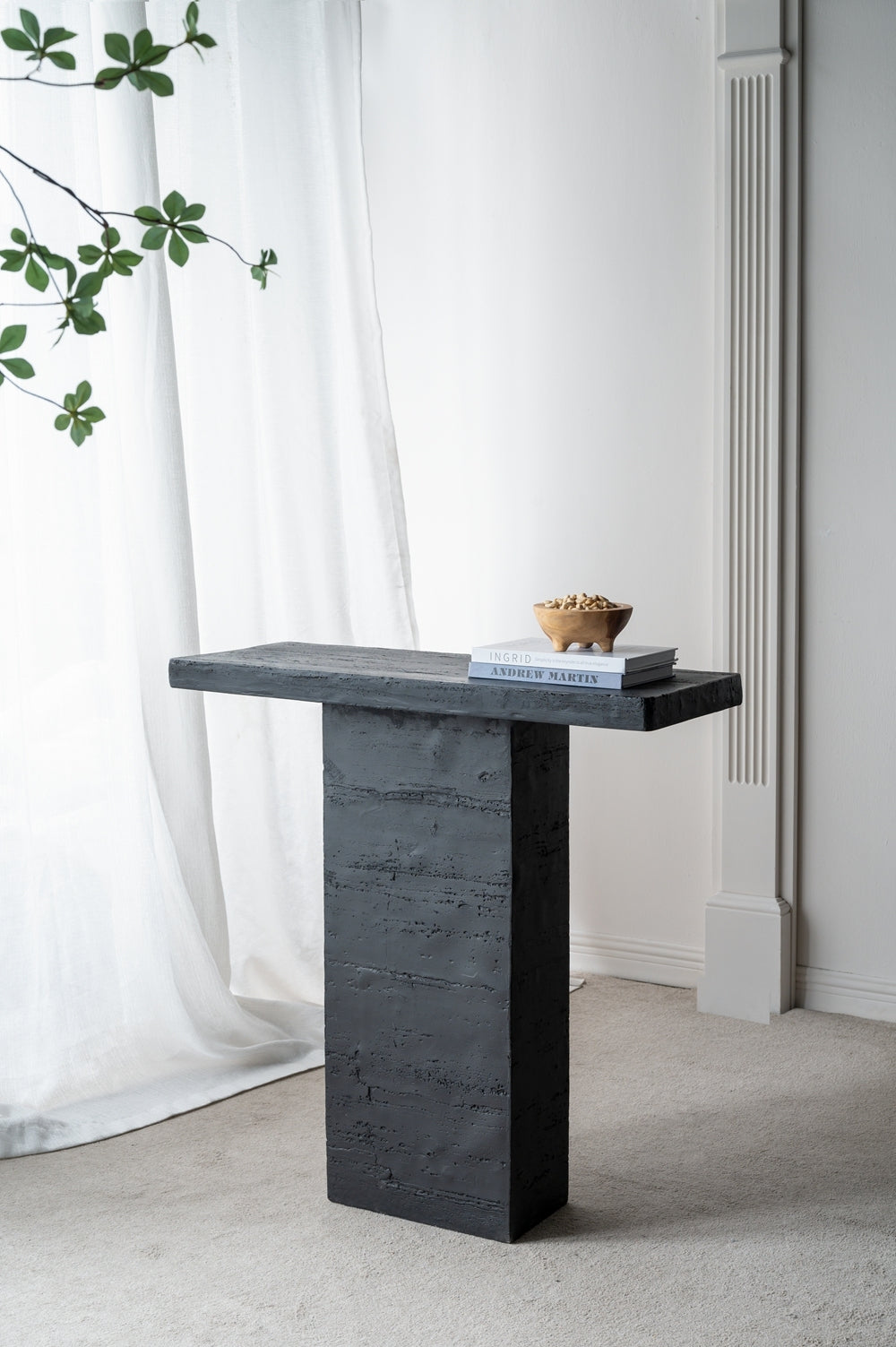 Black Rectangular Coffee Table With Pedestal Base-1