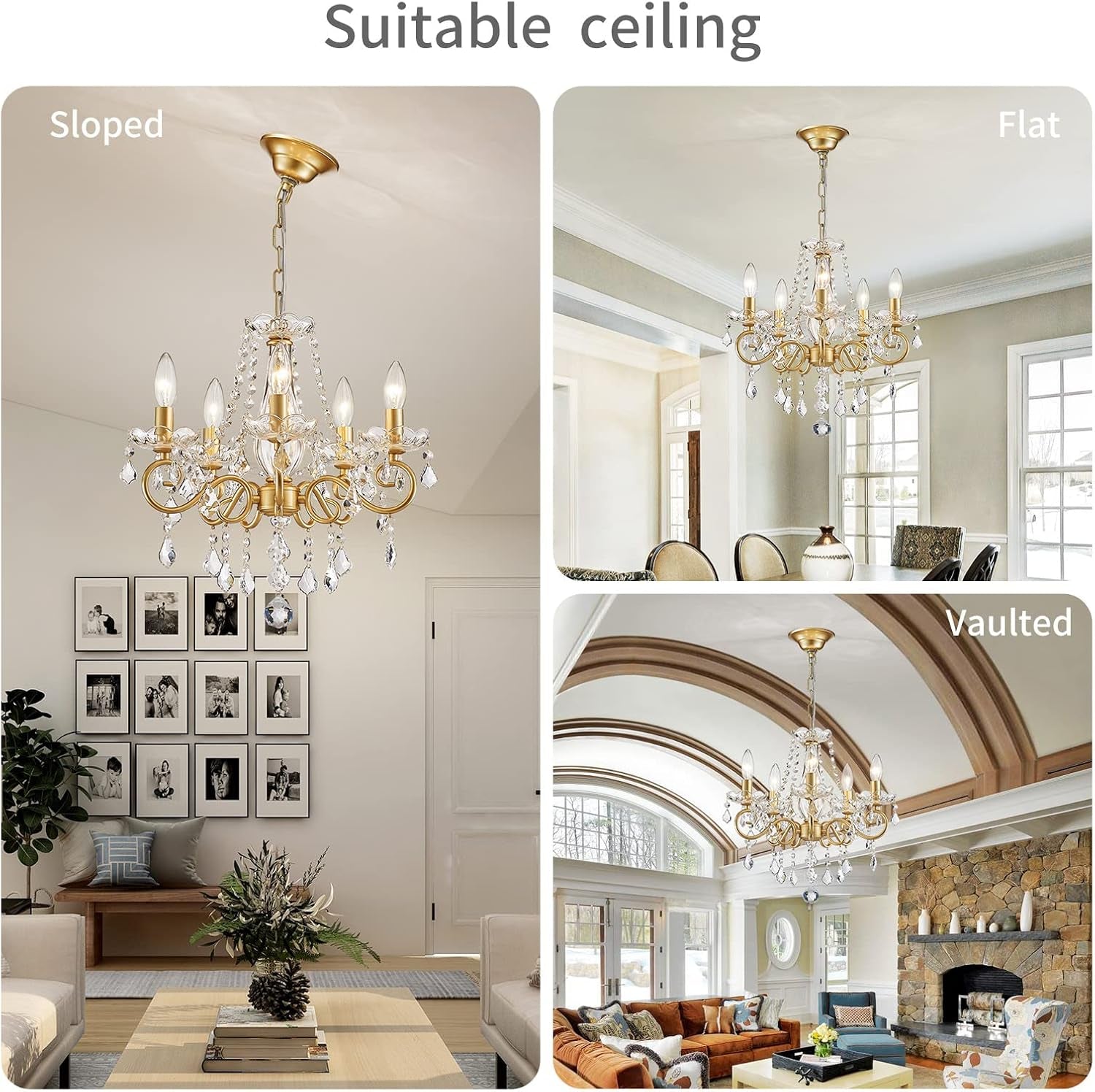 Mini Crystal Chandelier K9 Lighting 5 Bulbs Living Room Gold-4