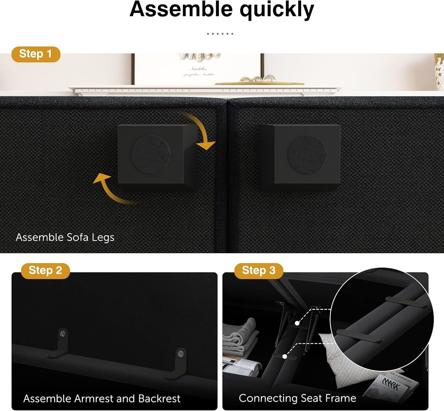 Premium Velvet Black Multifunctional Storage Ottoman