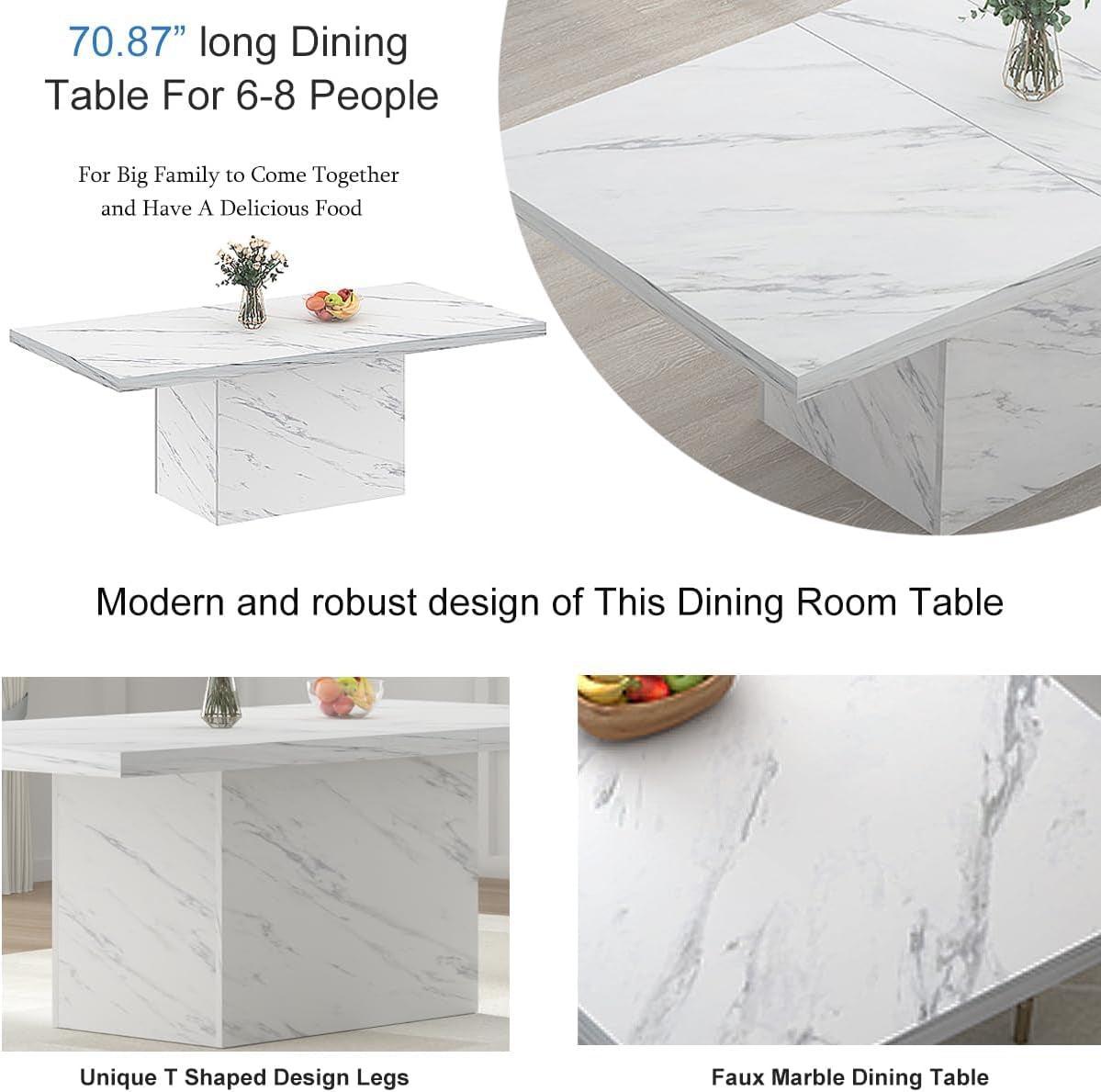 71 Inch White Faux Marble Dining Table With MDF Top
