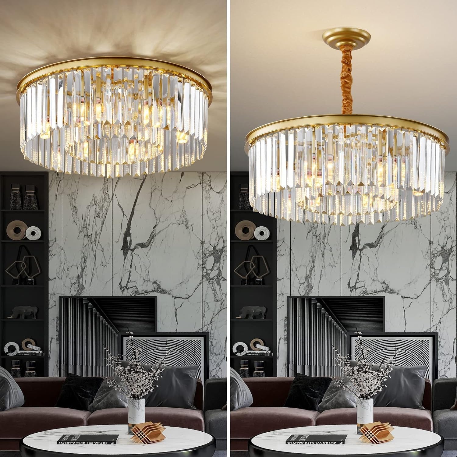 Gold Contemporary Crystal Chandelier Two Tier Fixture-1