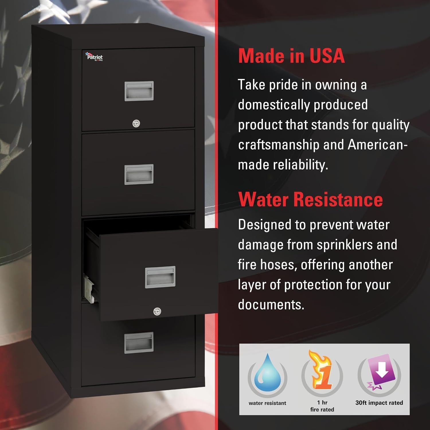 Patriot Vertical 4 Drawer Fire Rated File Cabinet USA Made
