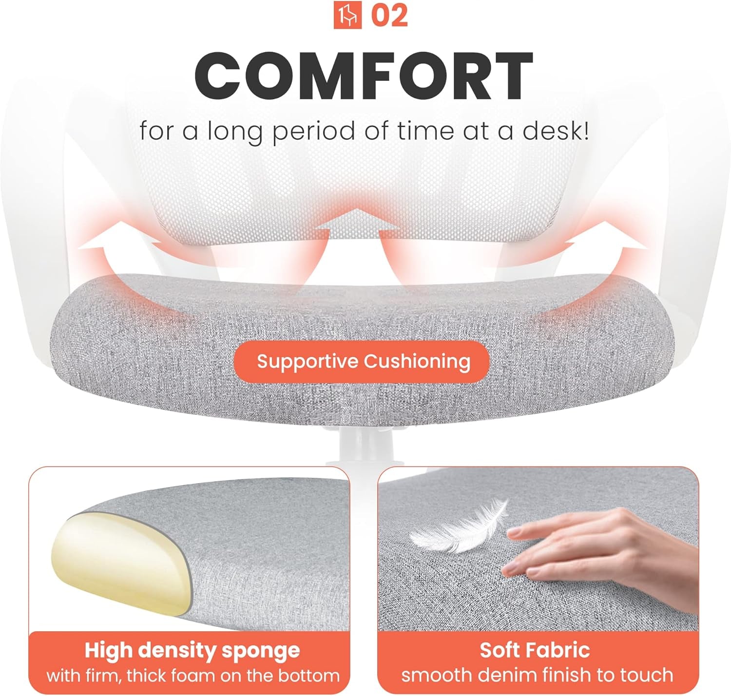 Ergonomic Grey Office Chair With Lumbar Support Mesh