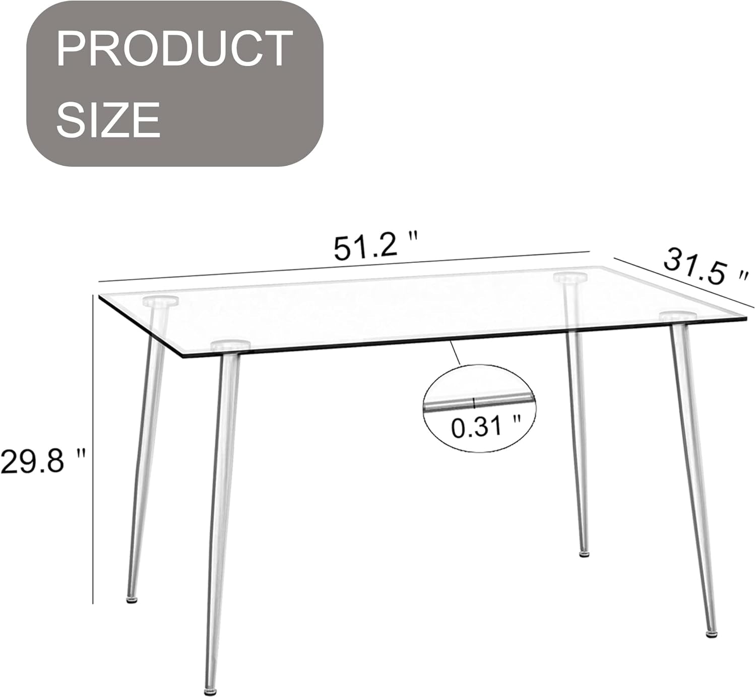 51 Inch Glass Dining Table For 4 With Tempered Glass Top