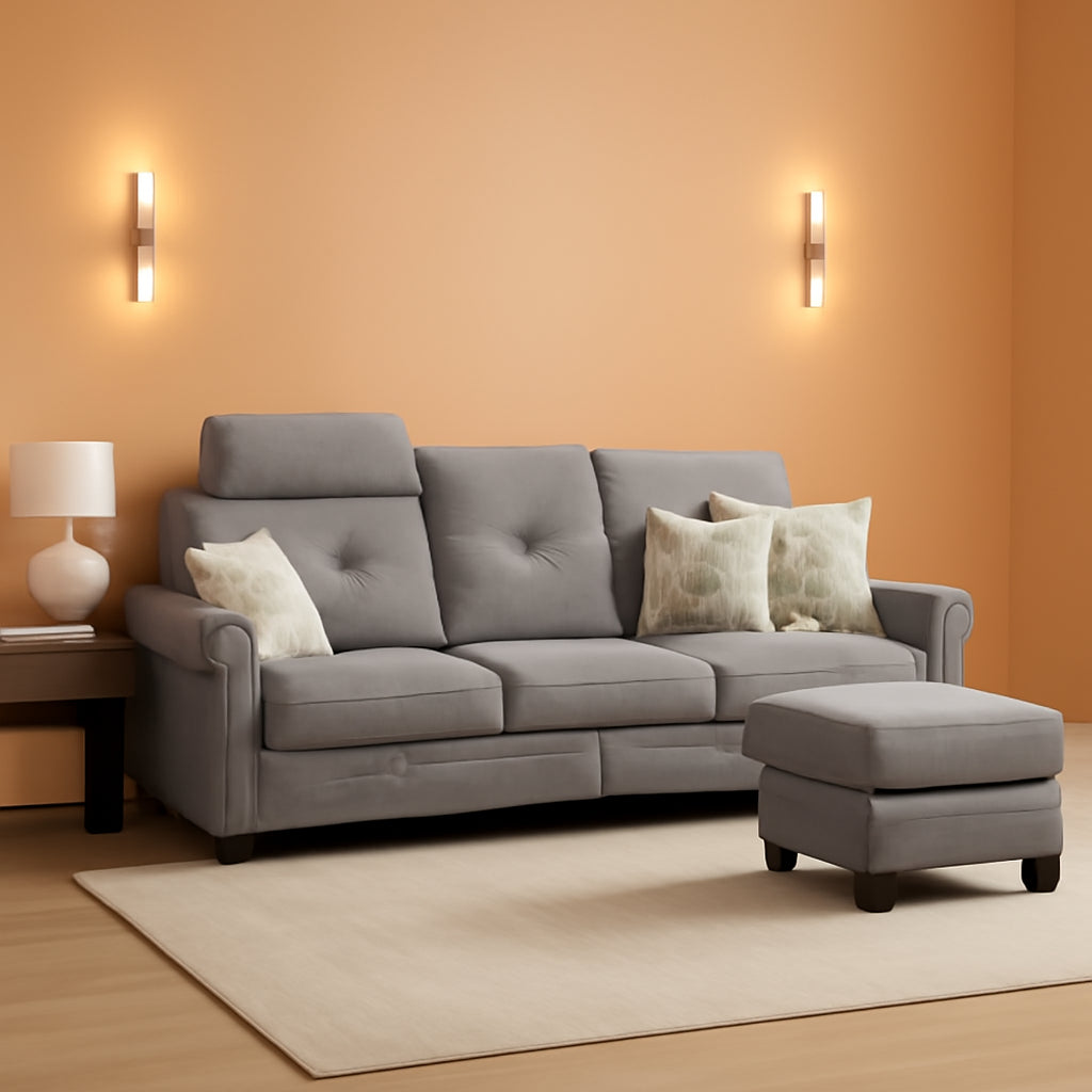 Light Grey Microfiber Sectional Sofa With Storage Ottoman