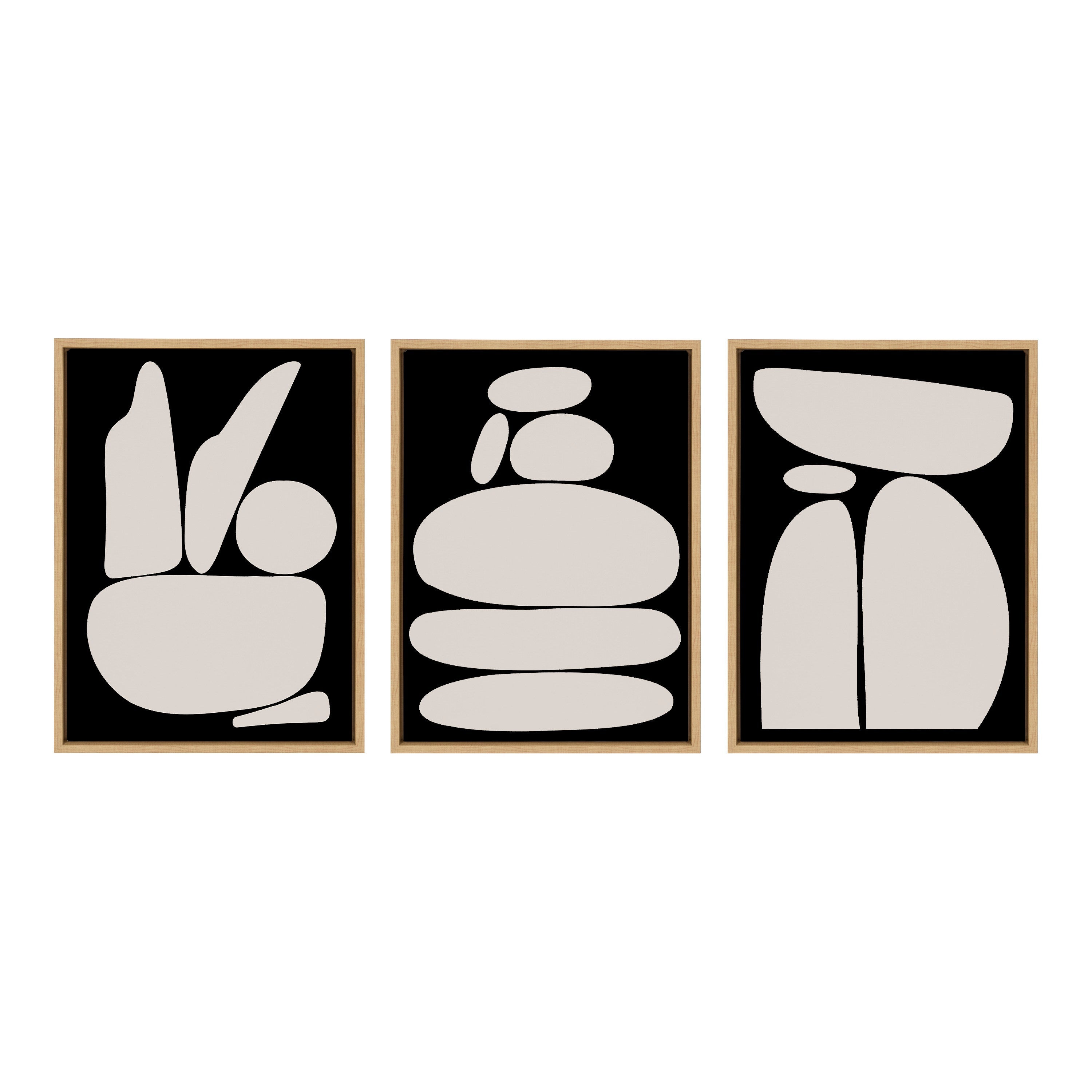 Sylvie Zen Rock Garden Black and Tan Framed Canvas Set by The Creative Bunch Studio