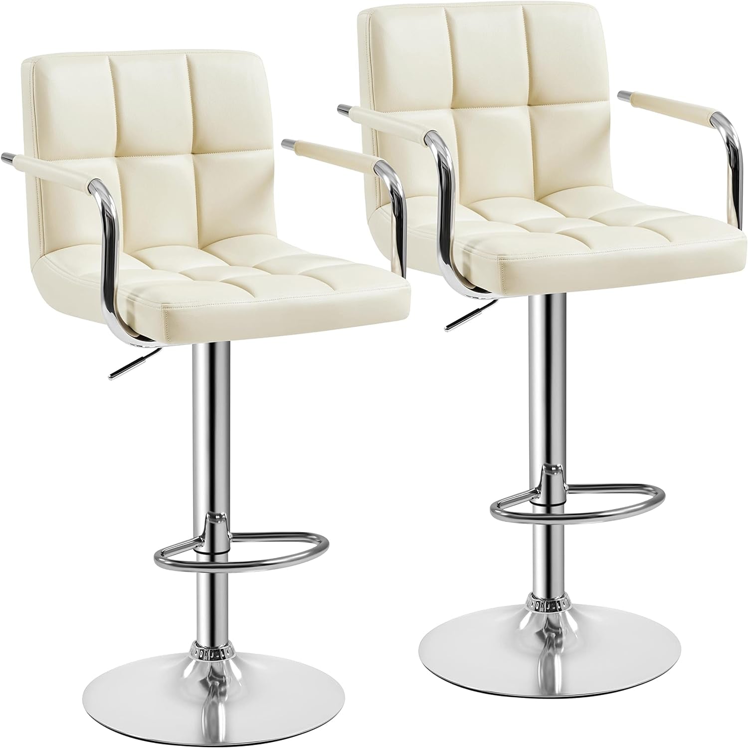 Beige Tall Bar Stools Adjustable Swivel Set Of Two