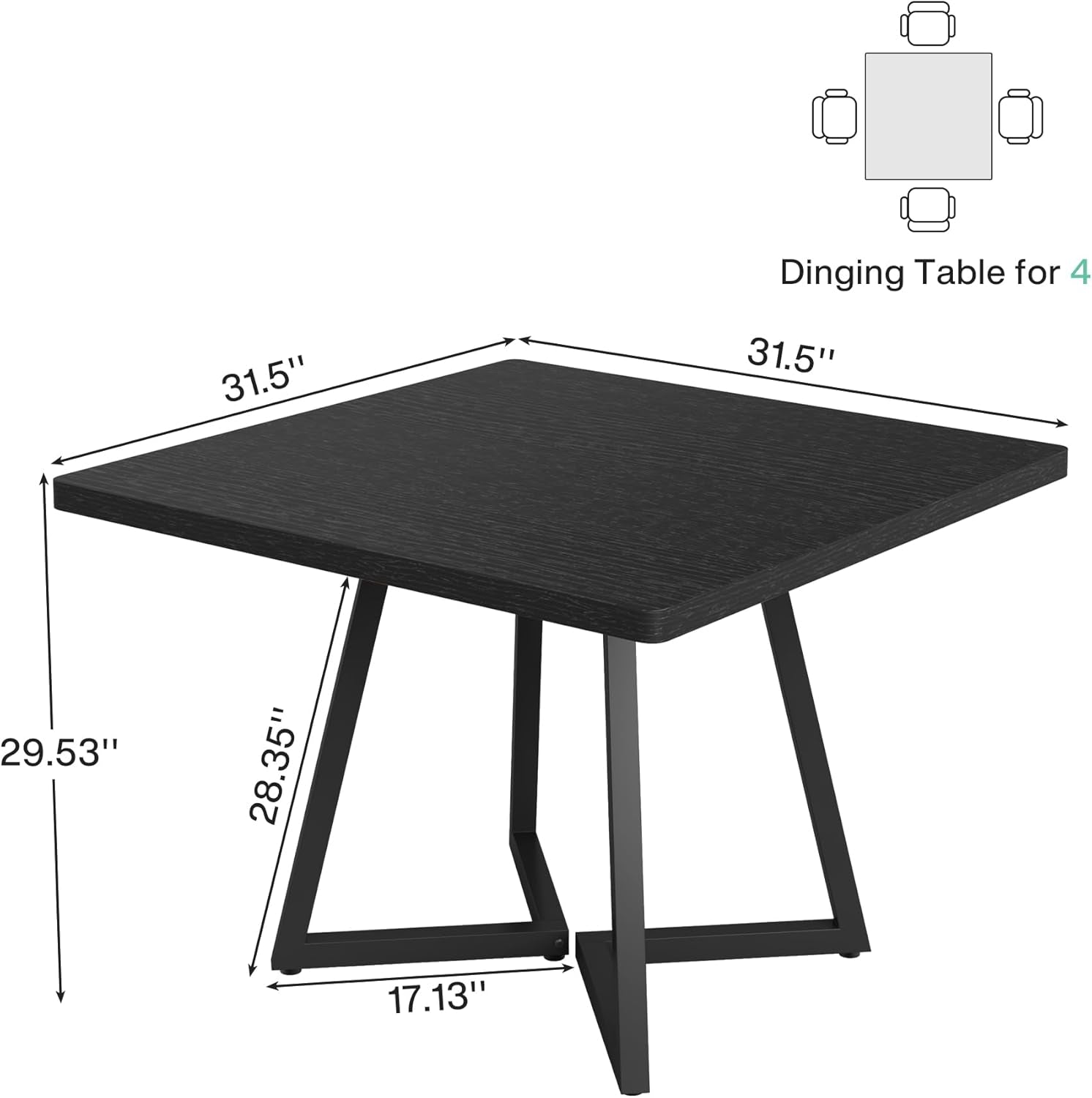 Square 31.5 Inch Industrial Dining Table Black Wood Panels