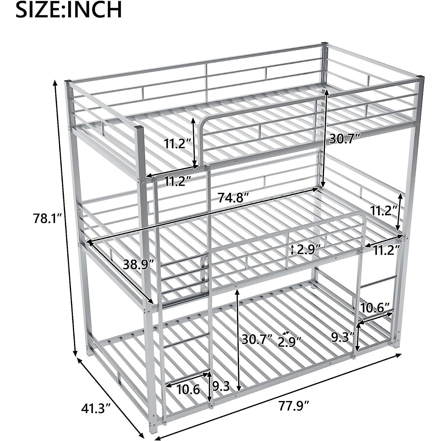Black Triple Metal Bunk Bed Twin XL Full Queen Sizes