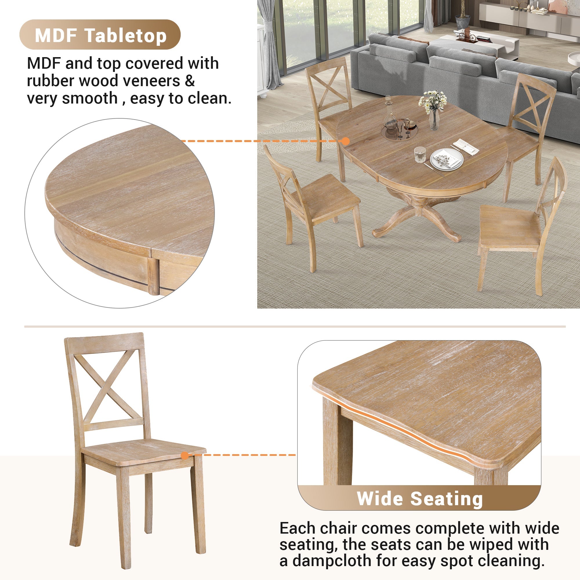 5 Piece Kitchen Table Set for Dining Room ( 4 Chairs + 1 Round Table)