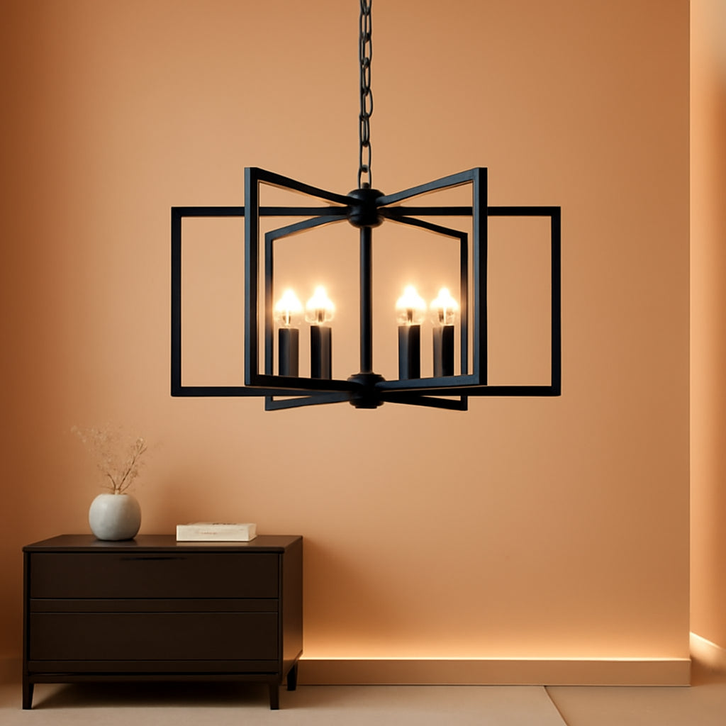 Black Geometric 6 Light Contemporary Ceiling Chandelier-0