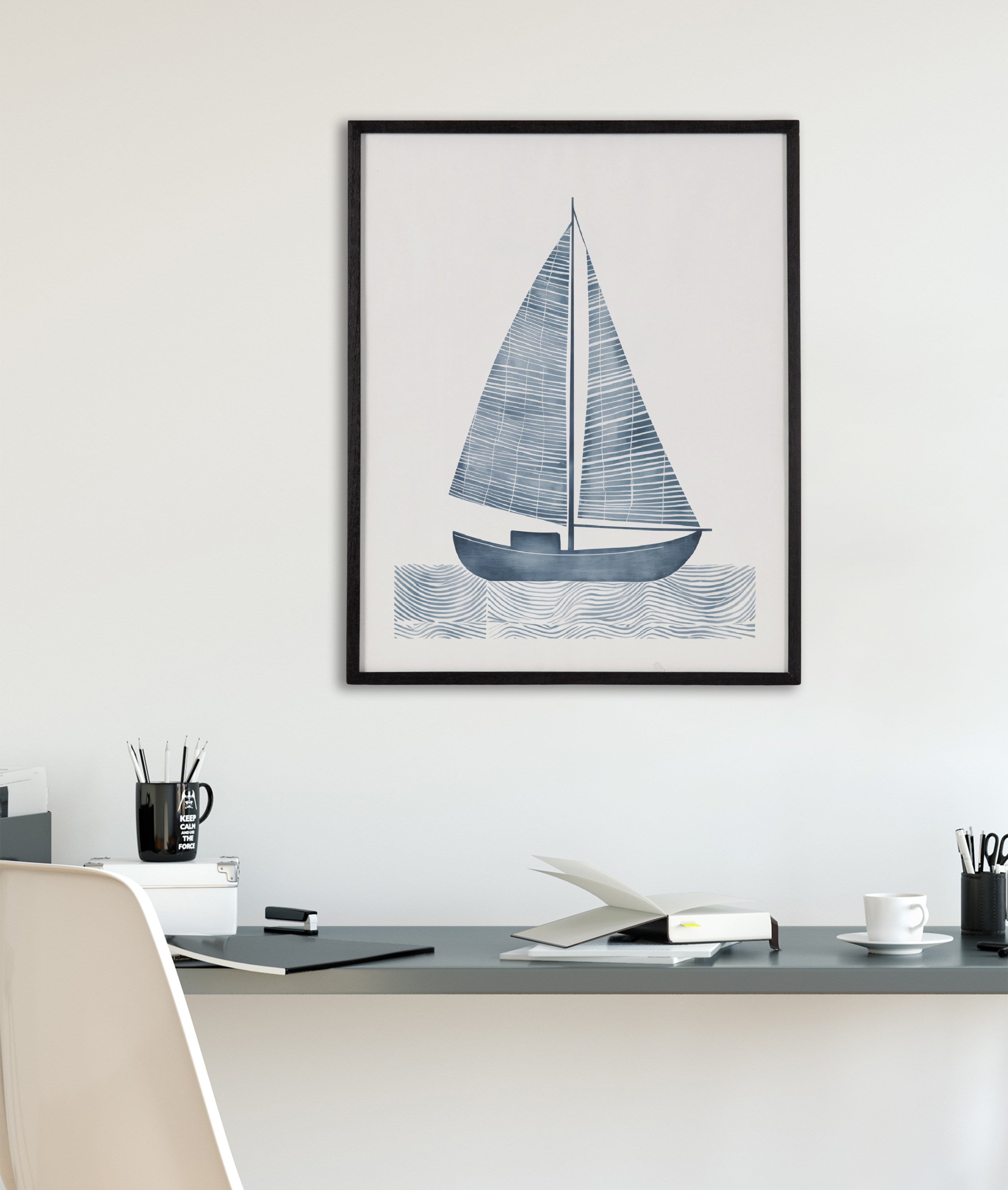 Gallery Nautical Blue Sailboat Print by The Creative Bunch Studio