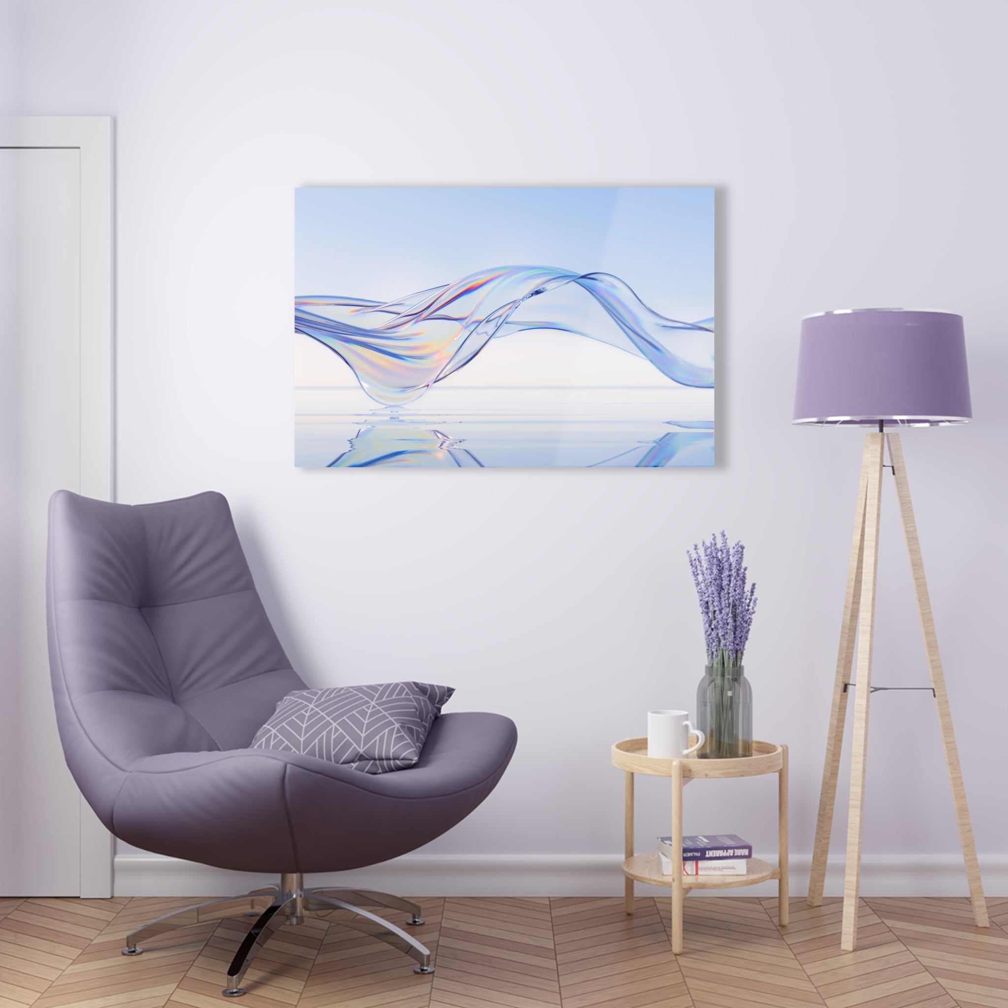 Painting Abstract transparent wave on a white wall