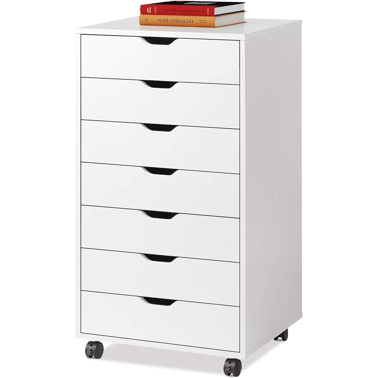 White 7 Drawer Storage Chest With Wheels For Home Office