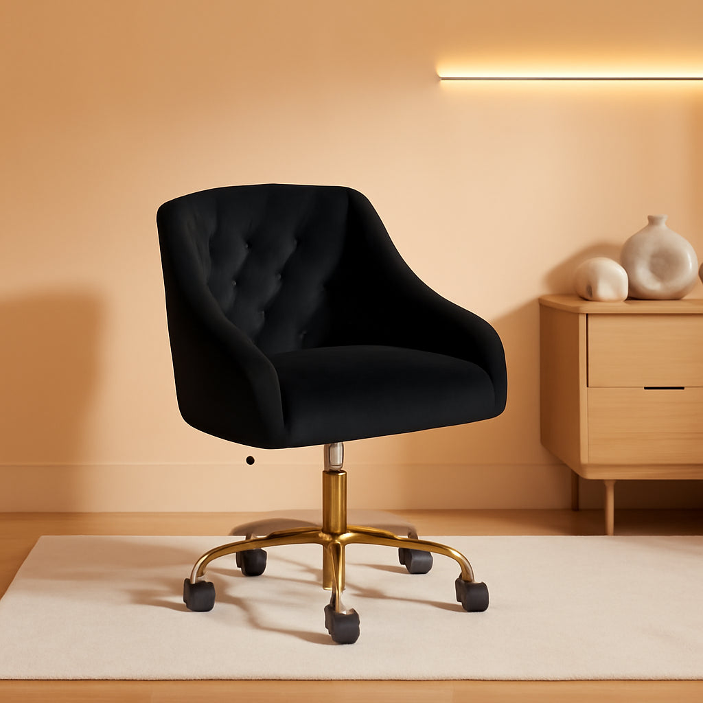 Black Velvet Office Chair 360 Swivel For Home Office