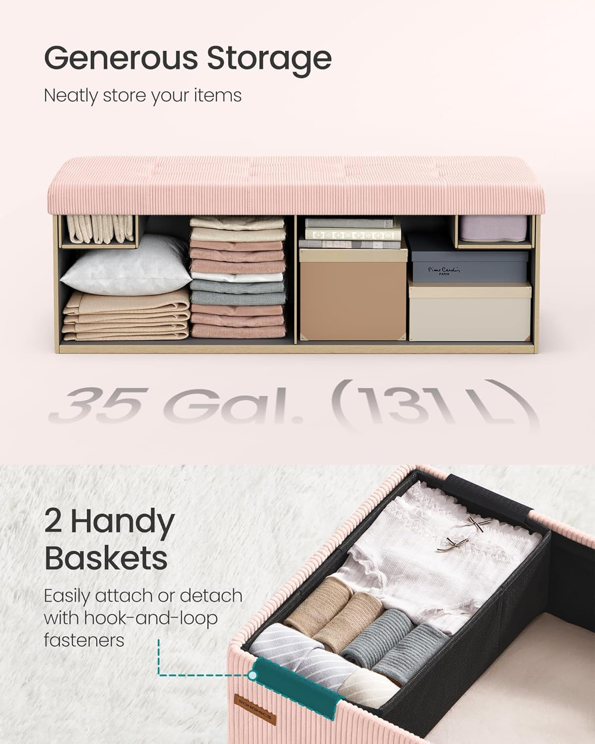 Jelly Pink Foldaway Underbed Storage Ottoman Bench